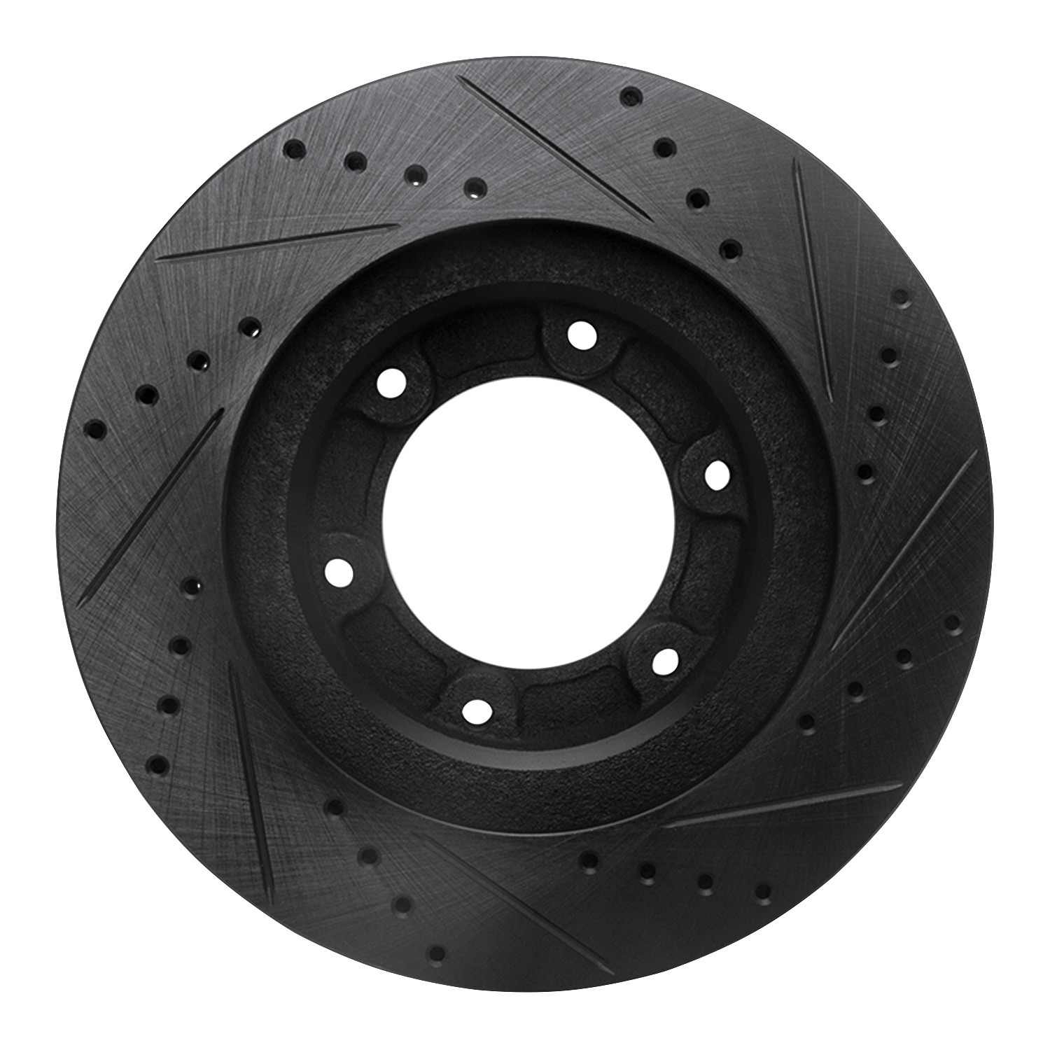 R1 Concepts 93-97 Lexus LX450 Front Left Drilled & Slotted Black Brake Rotor - Image 2