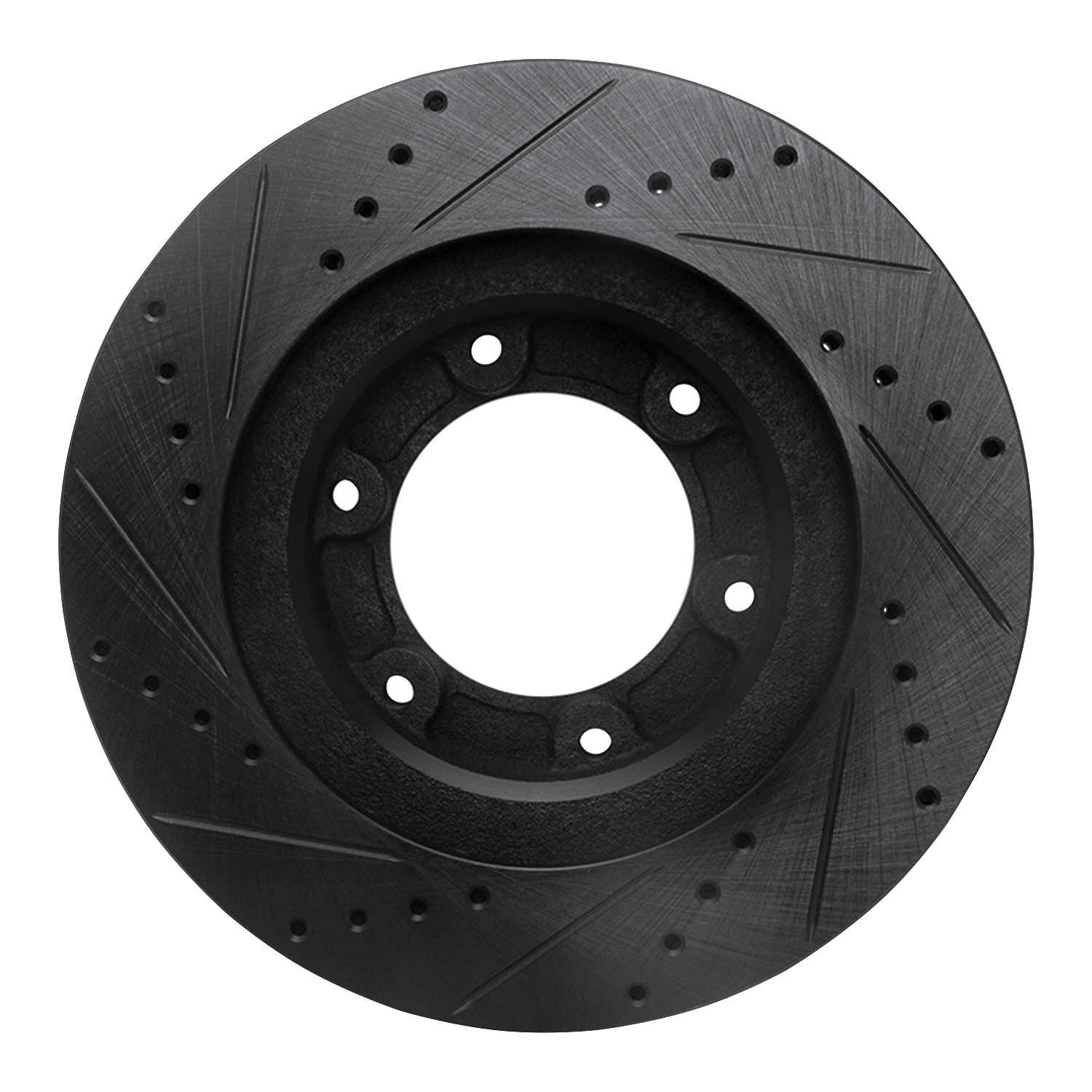R1 Concepts 93-97 Lexus LX450 Front Right Drilled & Slotted Black Brake Rotor - Image 2