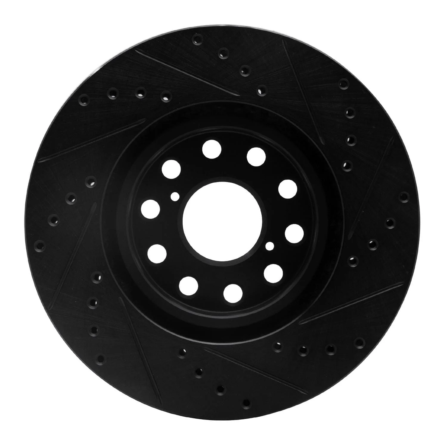 R1 Concepts 93-98 Toyota Supra Front Left Drilled & Slotted Black Brake Rotor - Image 2