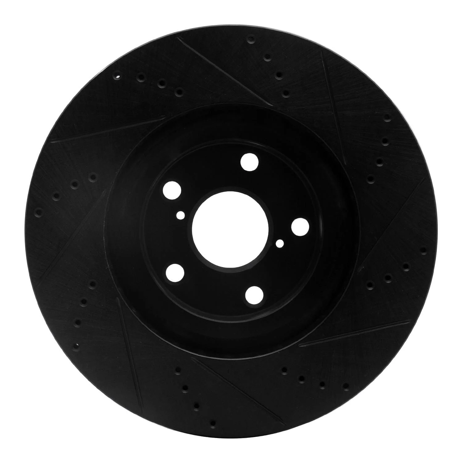 R1 Concepts 93-98 Toyota Supra Left Front Drilled & Slotted Black Brake Rotor - Image 2