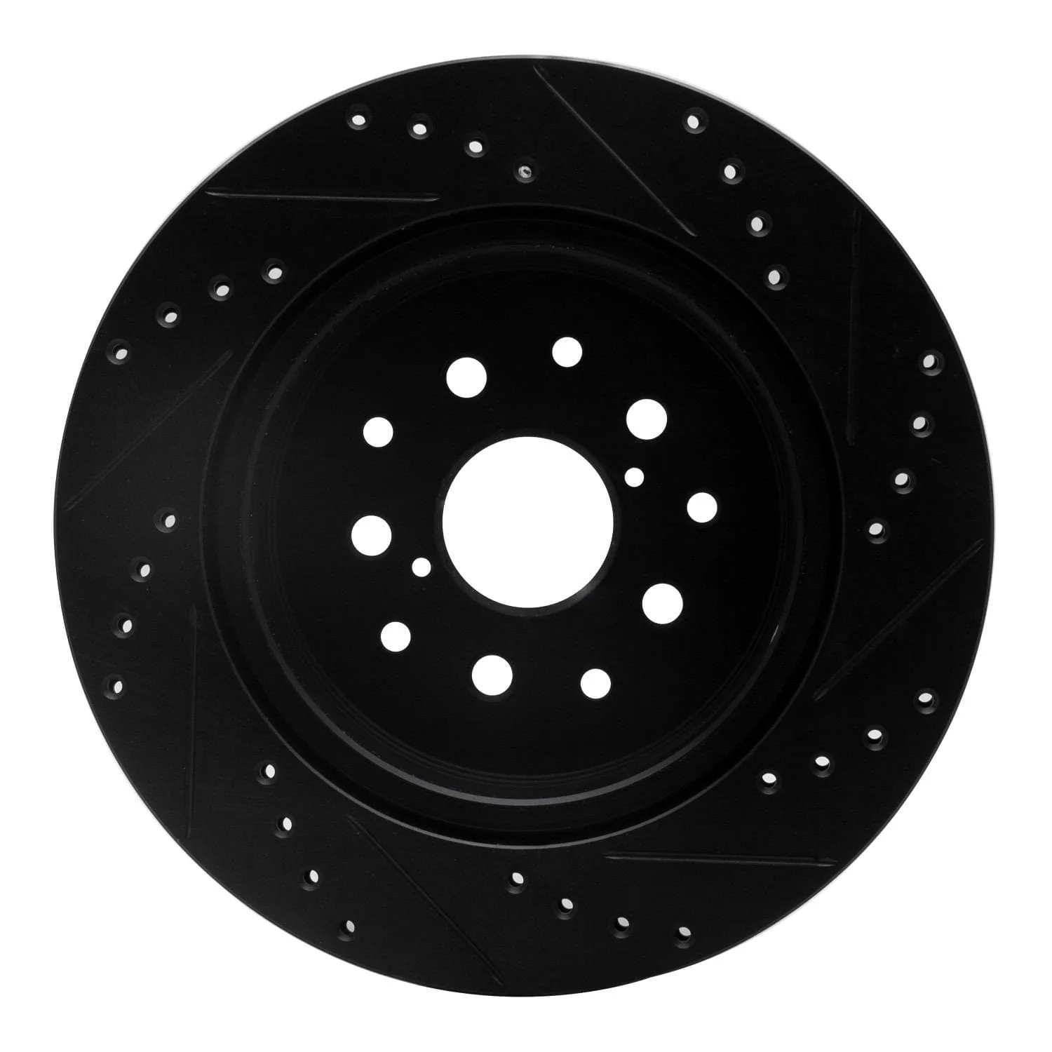 R1 Concepts 93-98 Toyota Supra Rear Left Drilled & Slotted Black Brake Rotor - Image 2