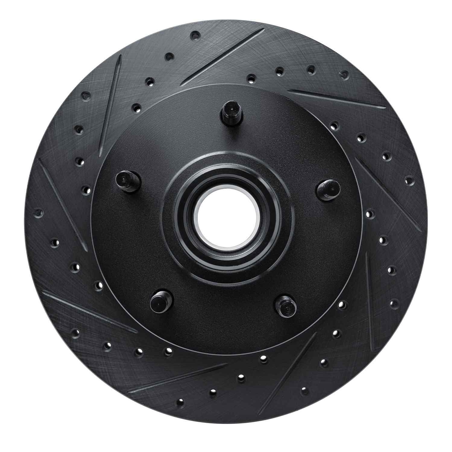 R1 Concepts 94-01 Ford F-150 RWD Front Left Drilled & Slotted Black Brake Rotor
