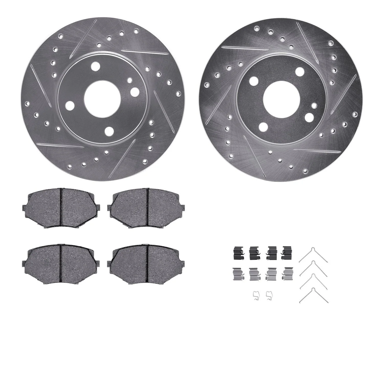 R1 Concepts 94-02 Mazda Miata Front Drilled & Slotted Silver Brake Rotor Set w/Ceramic Pads and Hardware