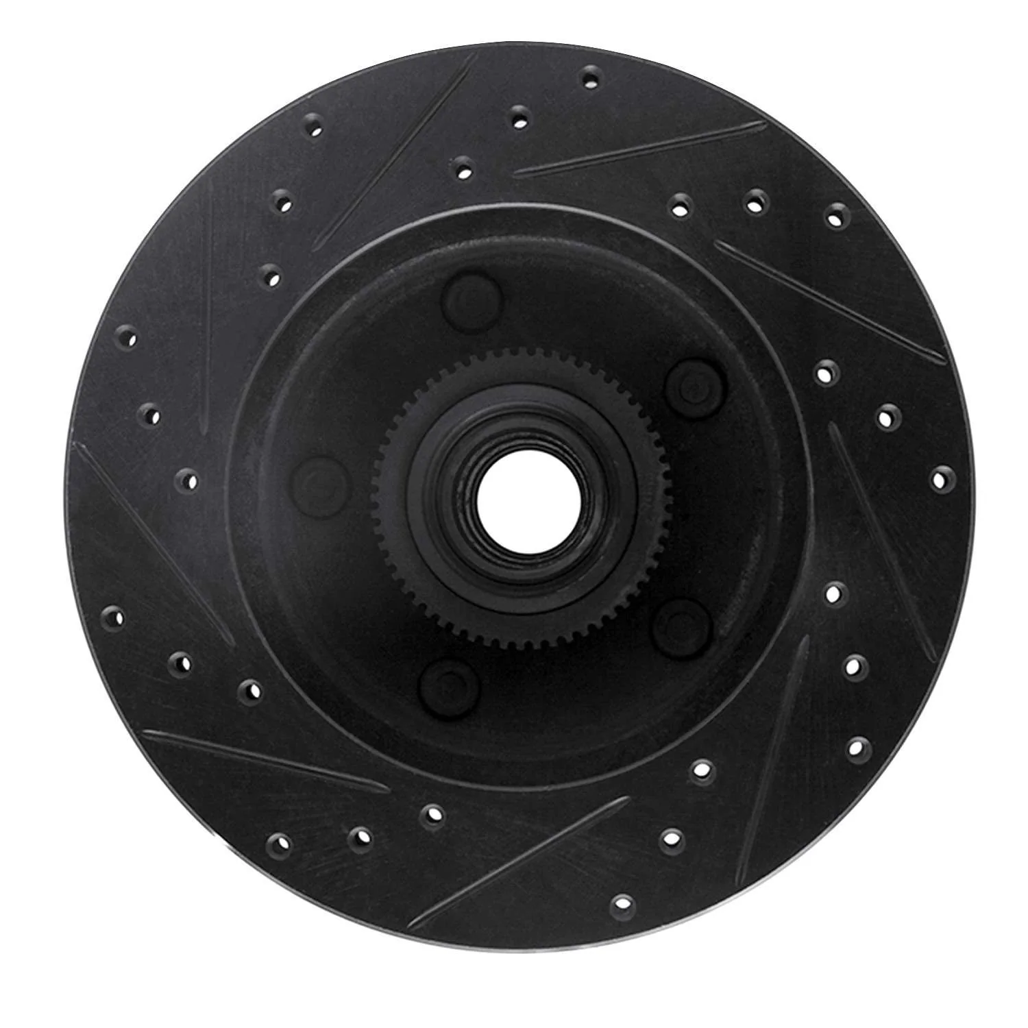 R1 Concepts 94-03 Ford E-150 Club Wagon Front Right Drilled & Slotted Black Brake Rotor - Image 2