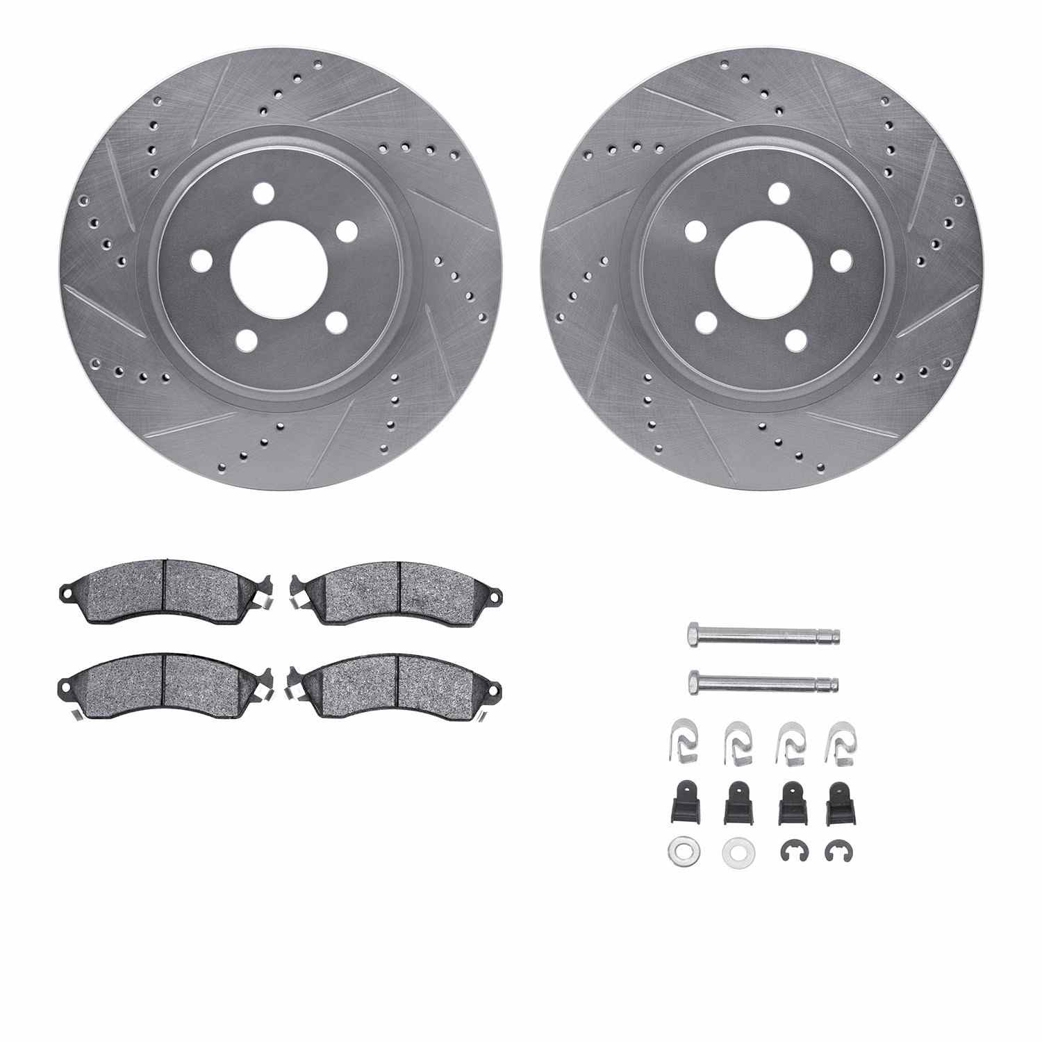 R1 Concepts 94-04 Ford Mustang Front Drilled & Slotted Silver Brake Rotor Set w/Ceramic Pads and Hardware