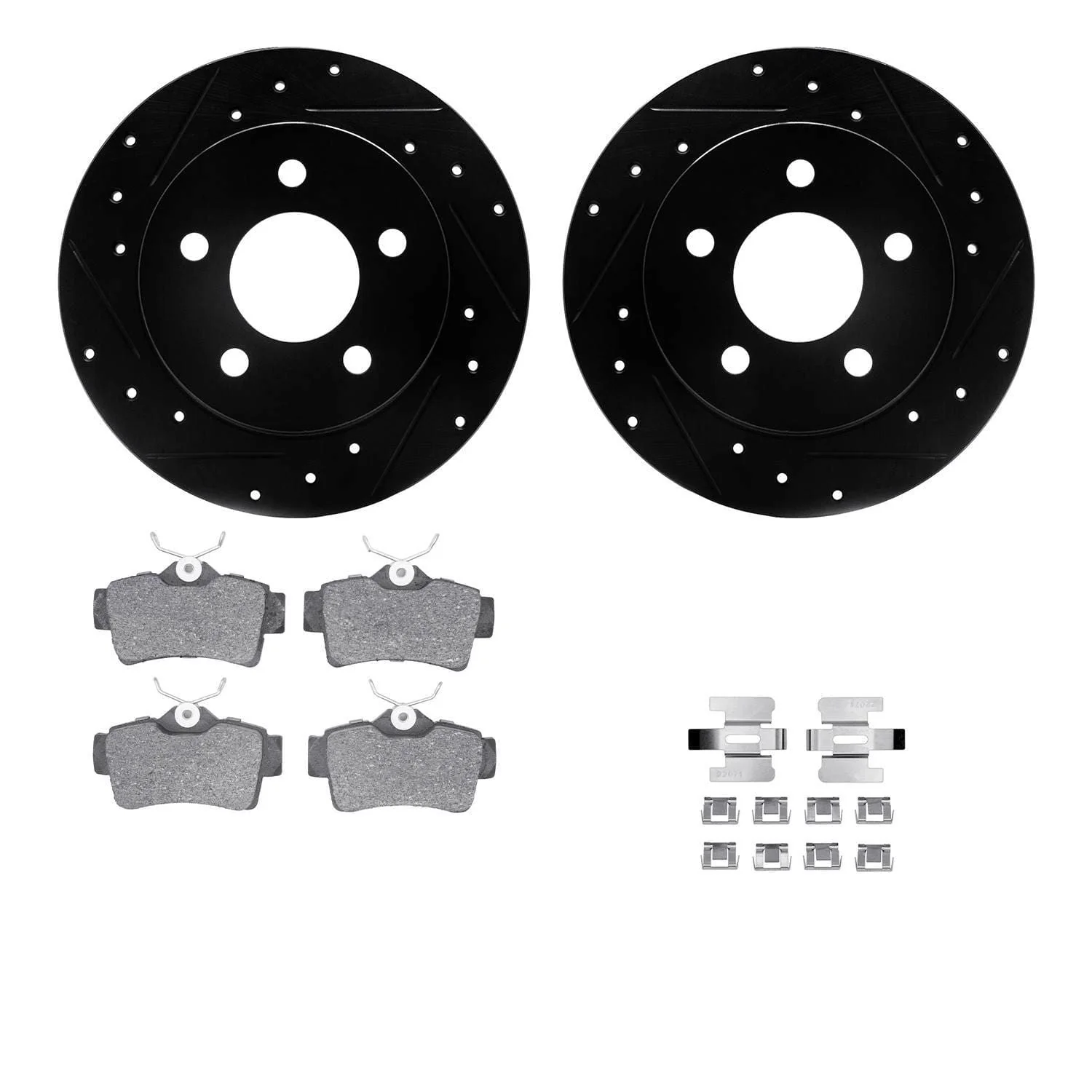 R1 Concepts 94-04 Ford Mustang Rear Drilled & Slotted Black Brake Rotor Set w/Ceramic Pads and Hardware