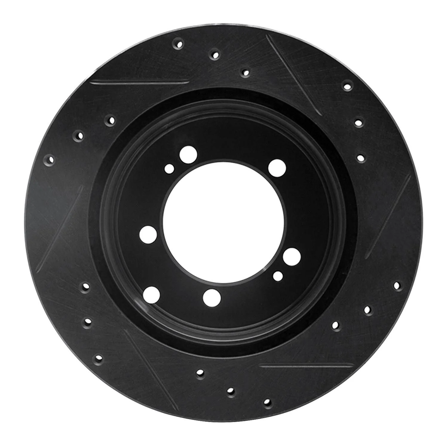 R1 Concepts 94-95 Eagle Talon Rear Left Drilled & Slotted Black Brake Rotor - Image 2