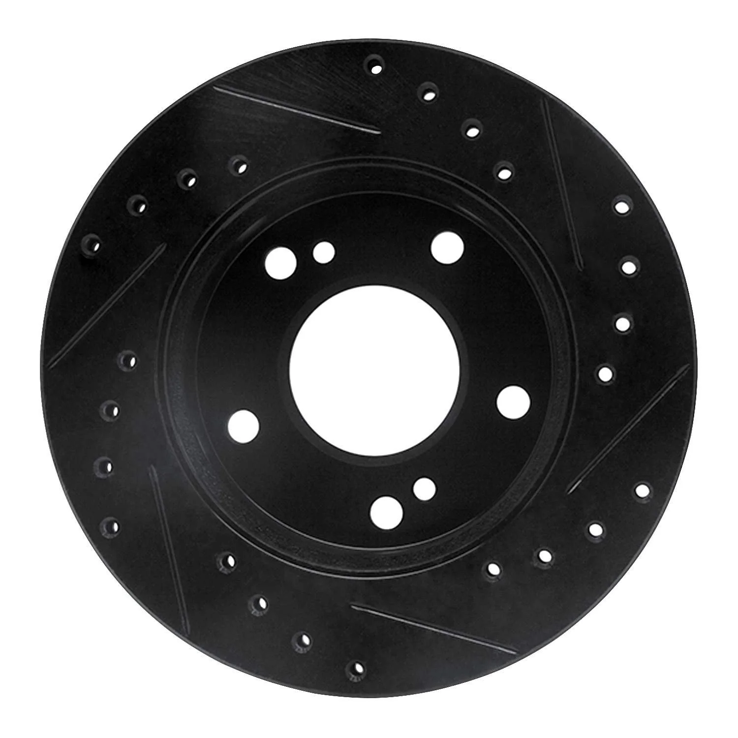 R1 Concepts 94-96 Nissan 240SX Front Left Drilled & Slotted Black Brake Rotor - Image 2