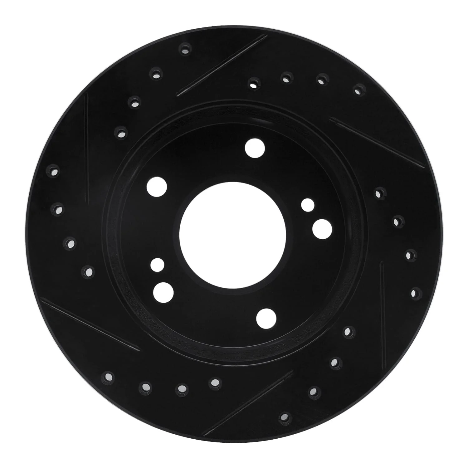 R1 Concepts 94-96 Nissan 240SX Front Right Drilled & Slotted Black Brake Rotor - Image 2
