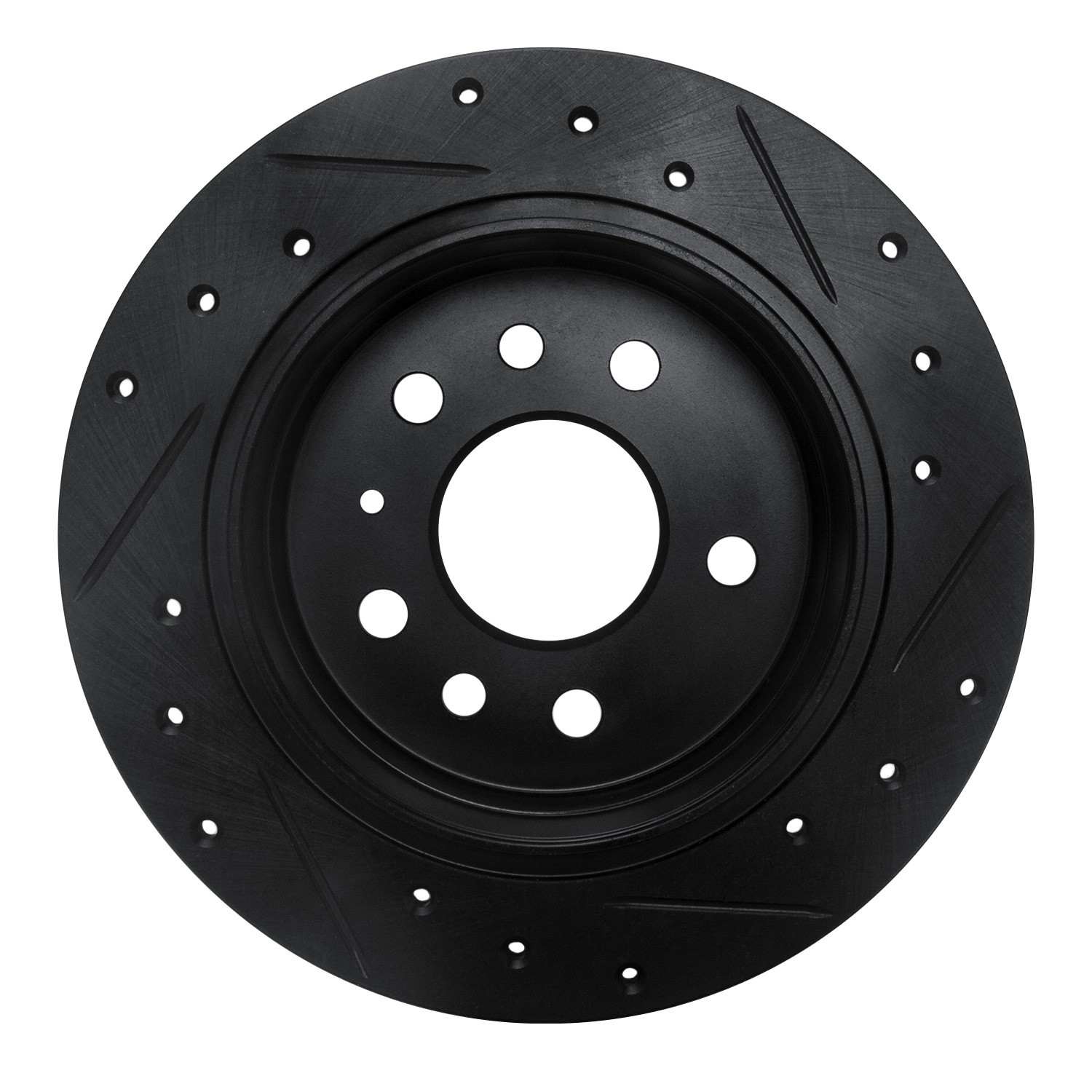 R1 Concepts 94-96 Saab 900 Rear Left Drilled & Slotted Black Brake Rotor - Image 2