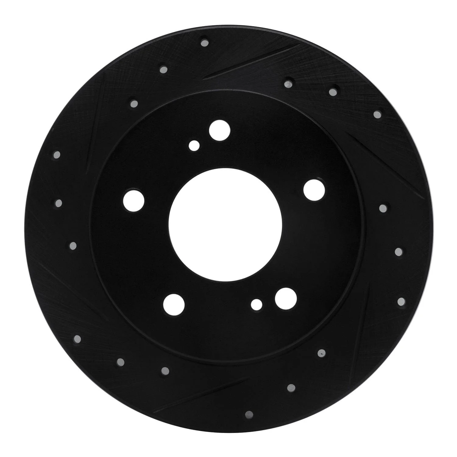 R1 Concepts 94-98 Nissan 240SX Rear Left Drilled & Slotted Black Brake Rotor