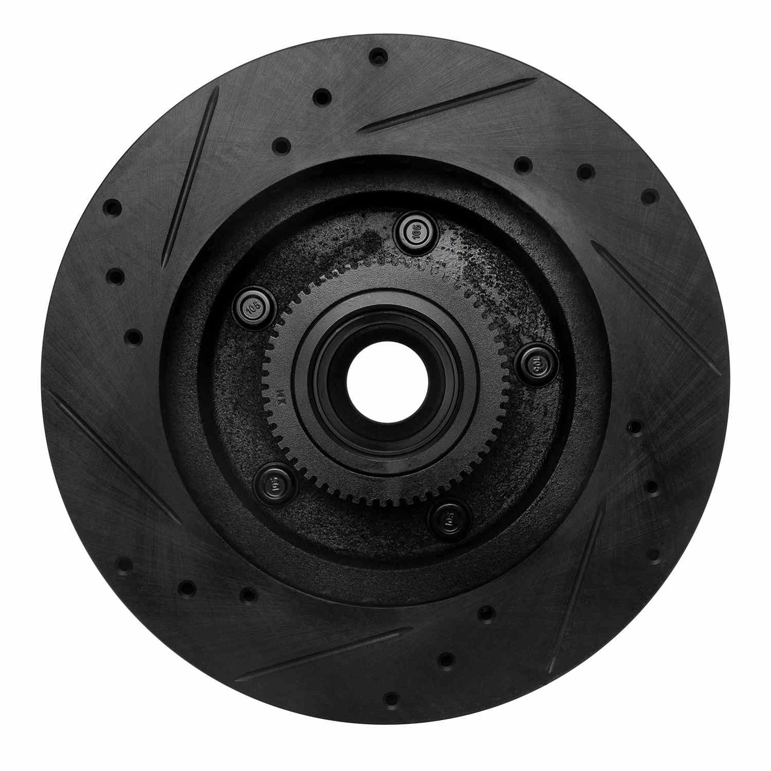 R1 Concepts 94-99 Dodge Ramcharger (Mexico) Front Right Drilled & Slotted Black Brake Rotor - Image 2