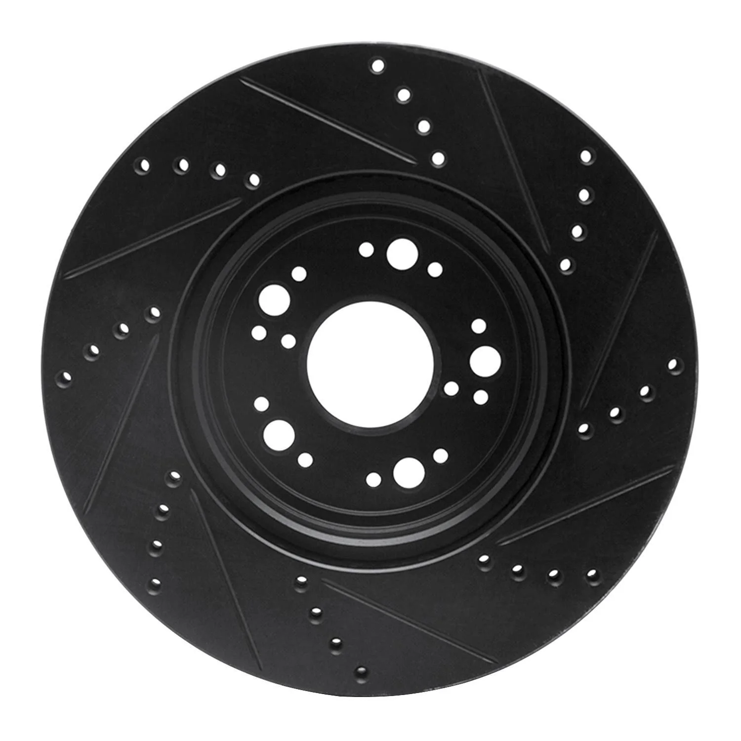 R1 Concepts 95-00 Lexus LS400 Front Left Drilled & Slotted Black Brake Rotor - Image 2