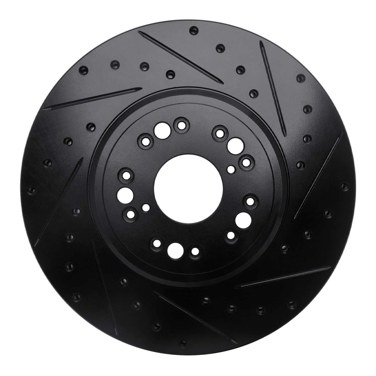 R1 Concepts 95-00 Lexus LS400 Front Right Drilled & Slotted Black Brake Rotor