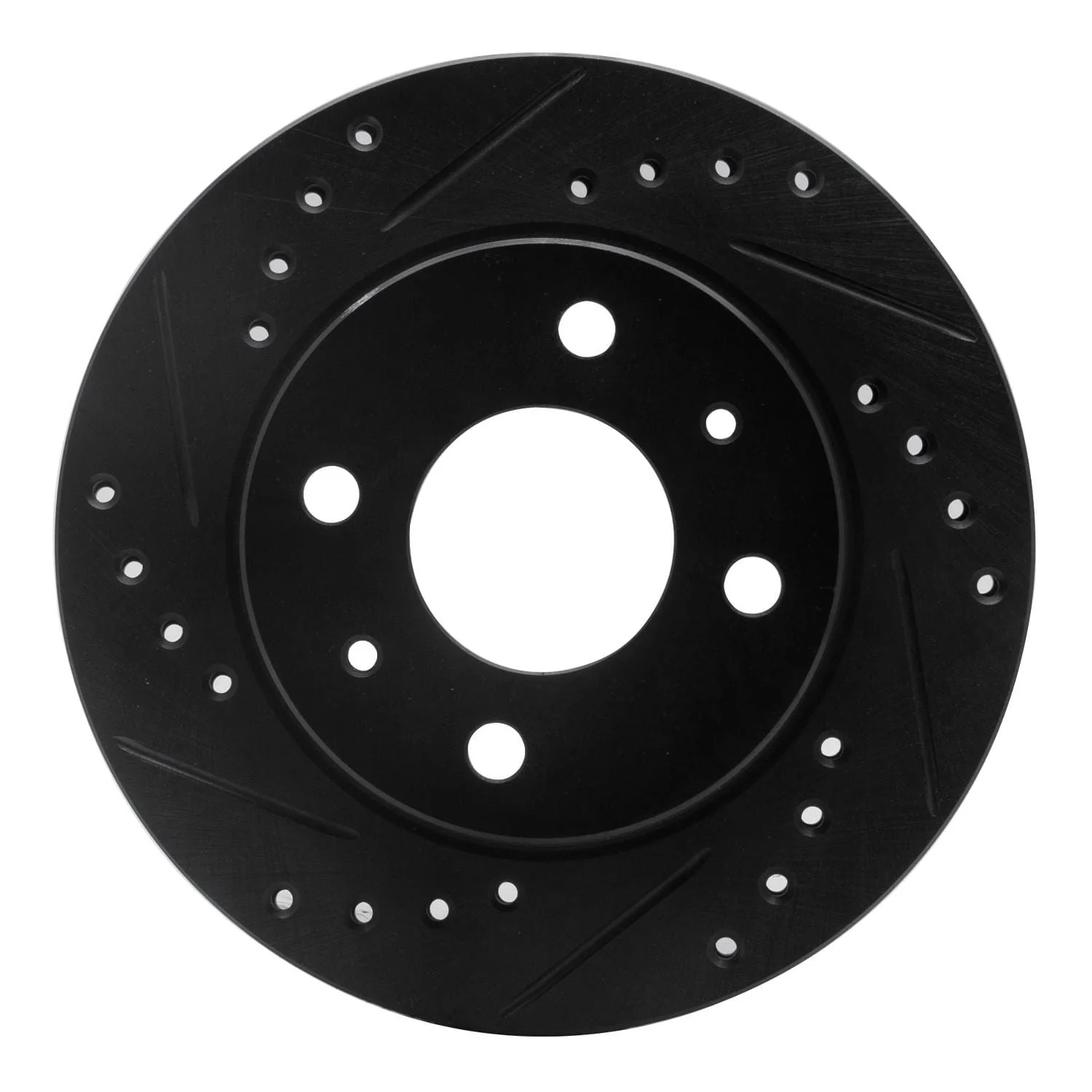 R1 Concepts 95-00 Nissan 200SX Front Left Drilled & Slotted Black Brake Rotor