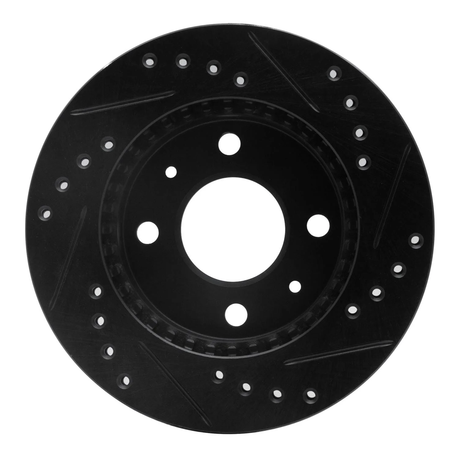 R1 Concepts 95-00 Nissan 200SX Front Left Drilled & Slotted Black Brake Rotor - Image 2