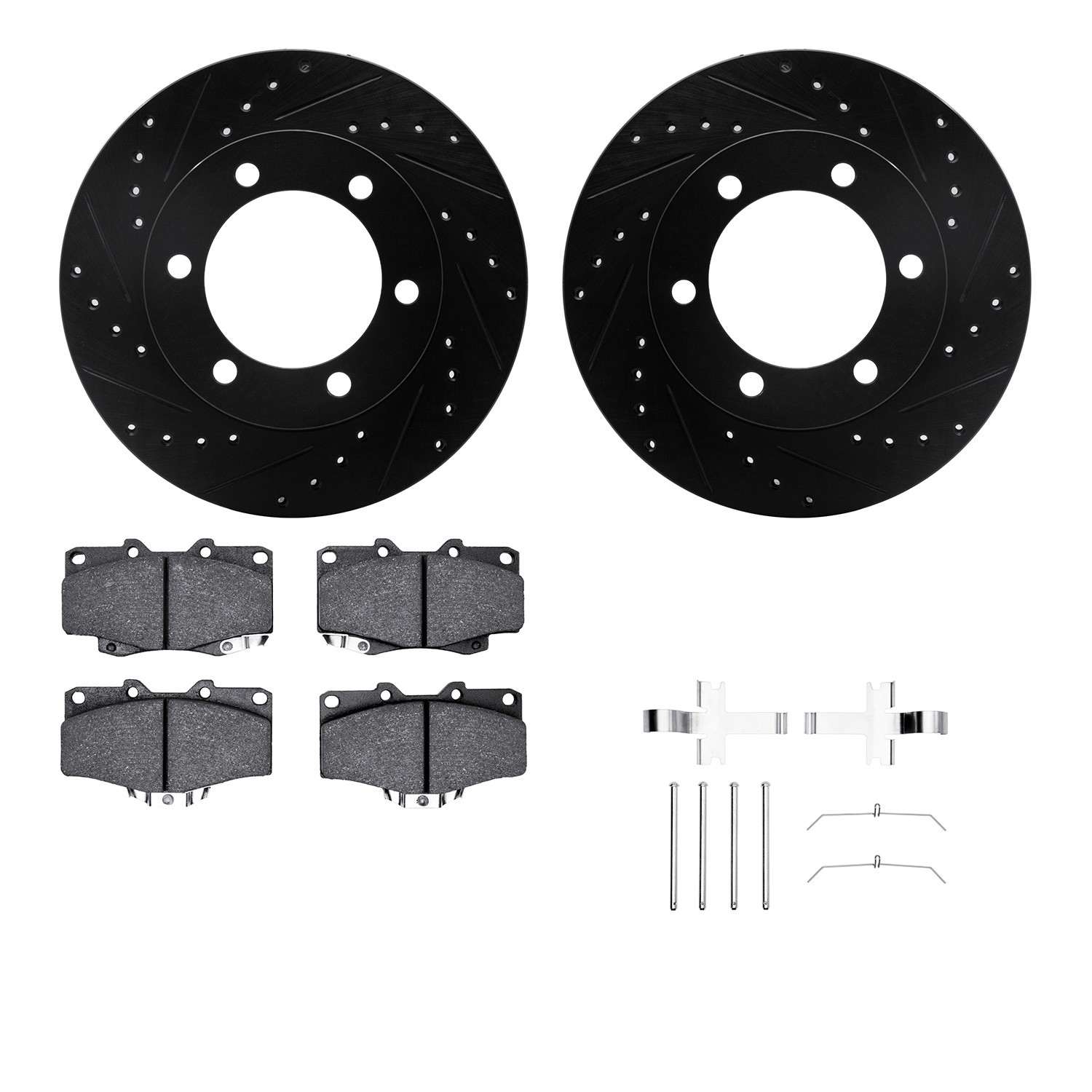 R1 Concepts 95-04 Toyota Tacoma Front Drilled & Slotted Black Brake Rotor Set w/Optimum OE Pads and Hardware
