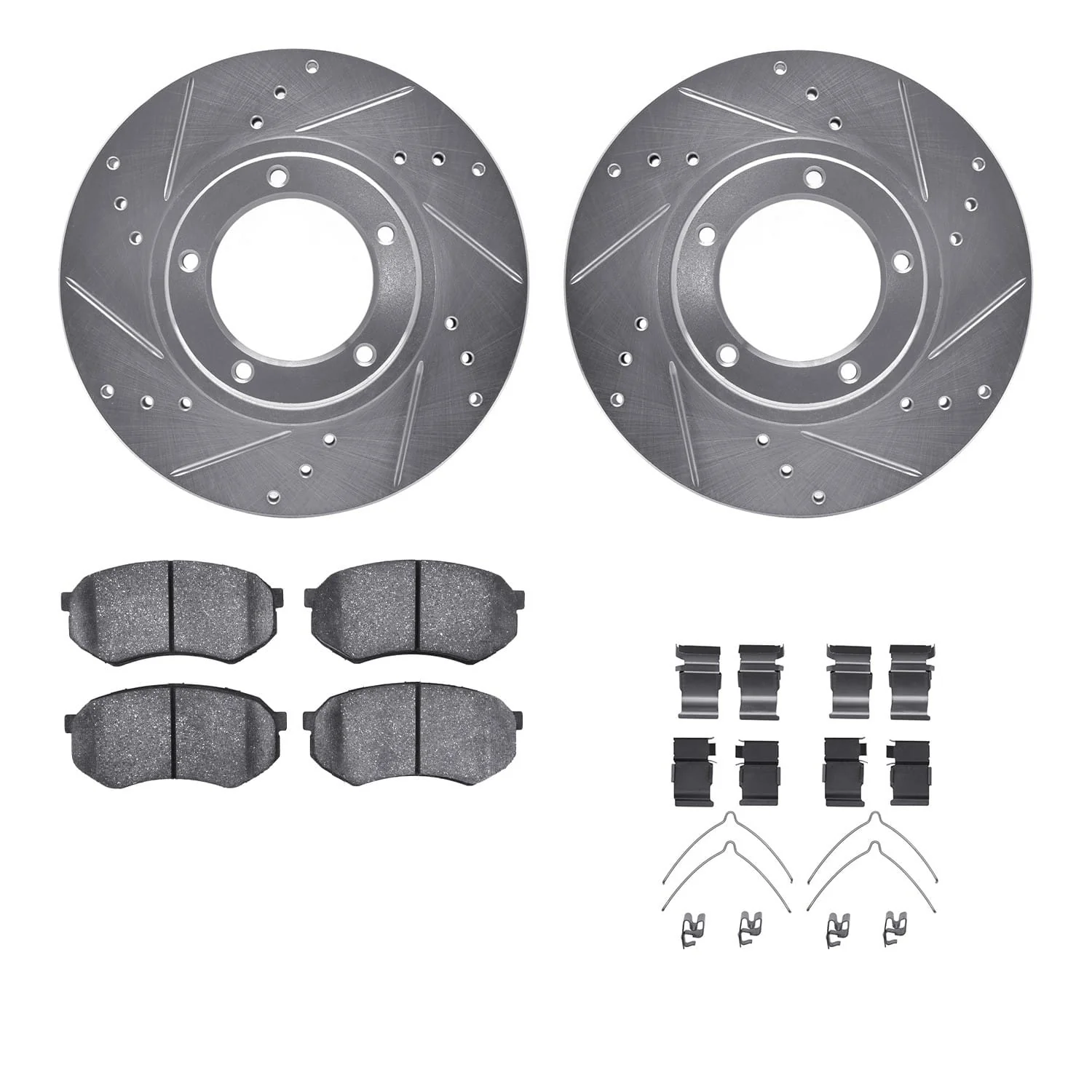 R1 Concepts 95-04 Toyota Tacoma Front Drilled & Slotted Silver Brake Rotor Set w/Optimum OE Pads and Hardware