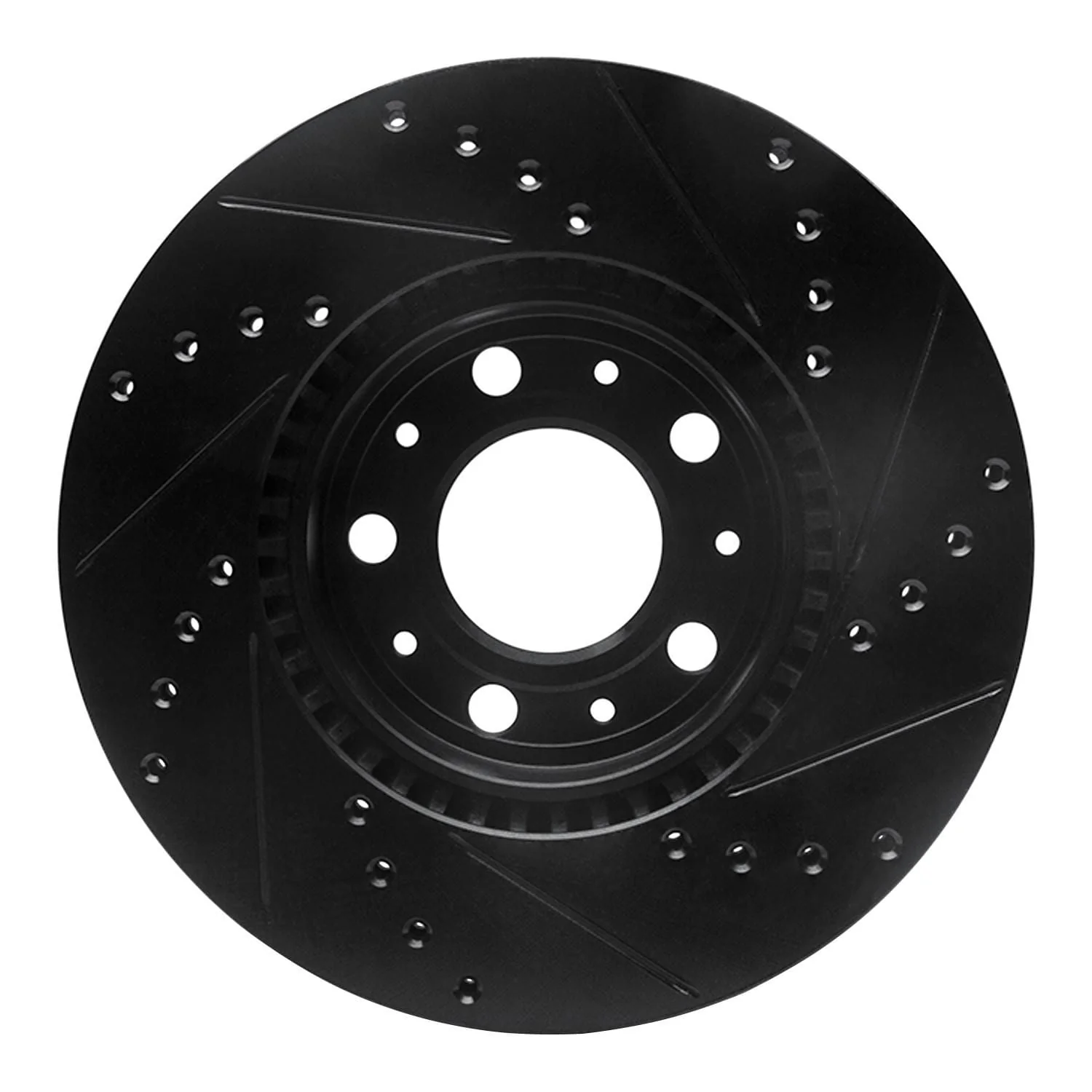 R1 Concepts 95-04 Volvo C70 Front Left Drilled & Slotted Black Brake Rotor - Image 2