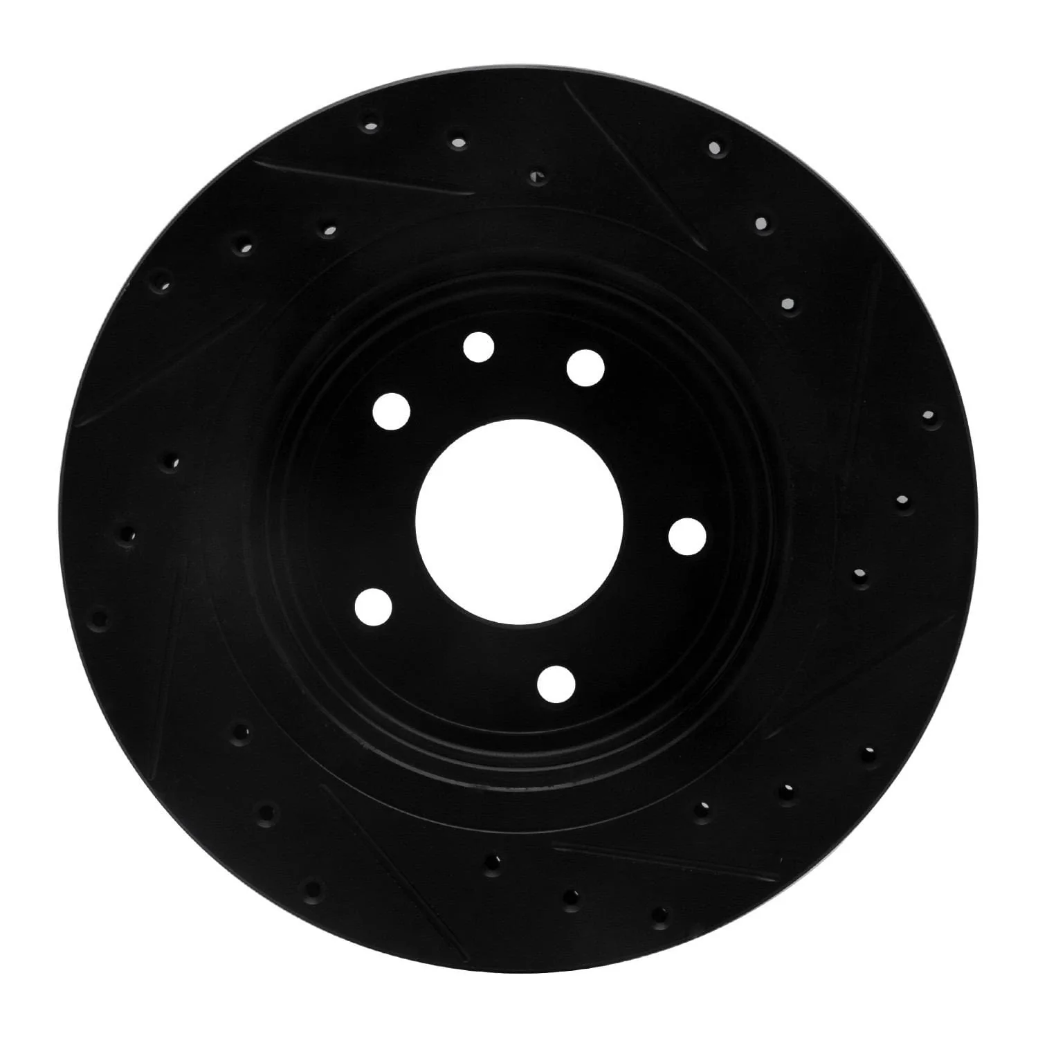 R1 Concepts 95-06 Jaguar XJ8 Rear Left Drilled & Slotted Black Brake Rotor - Image 2