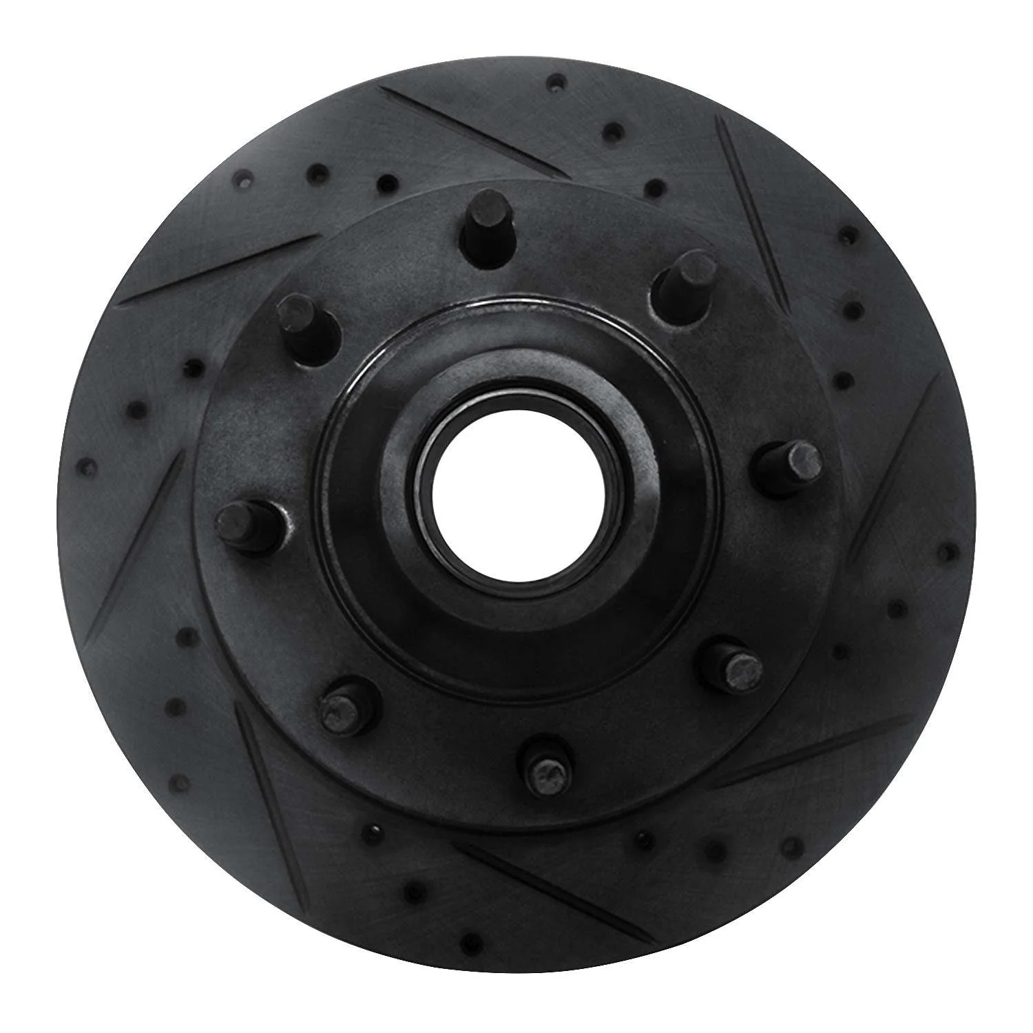 R1 Concepts 95-07 Ford E-150 Econoline Front Right Drilled & Slotted Black Brake Rotor