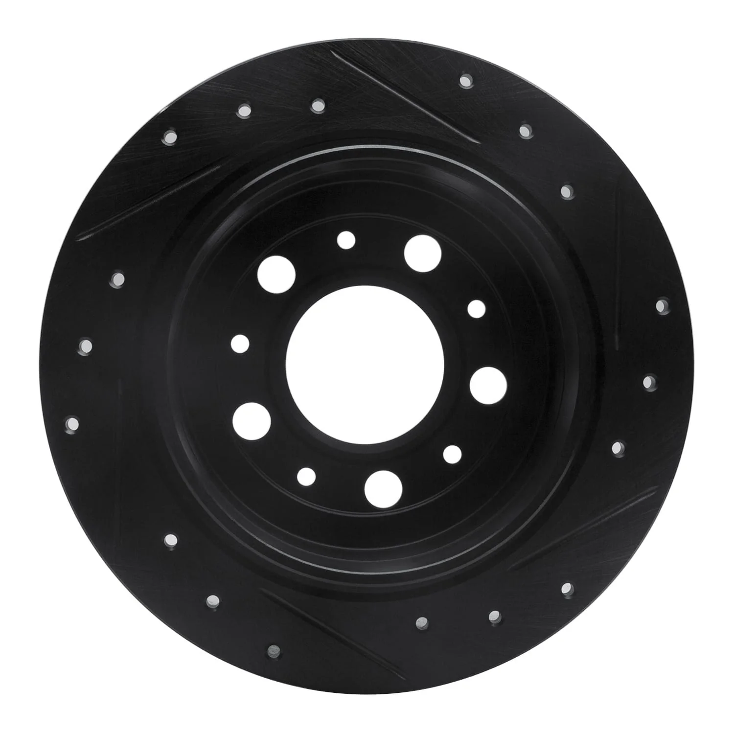 R1 Concepts 95-97 Volvo 960 Rear Left Drilled & Slotted Black Brake Rotor - Image 2