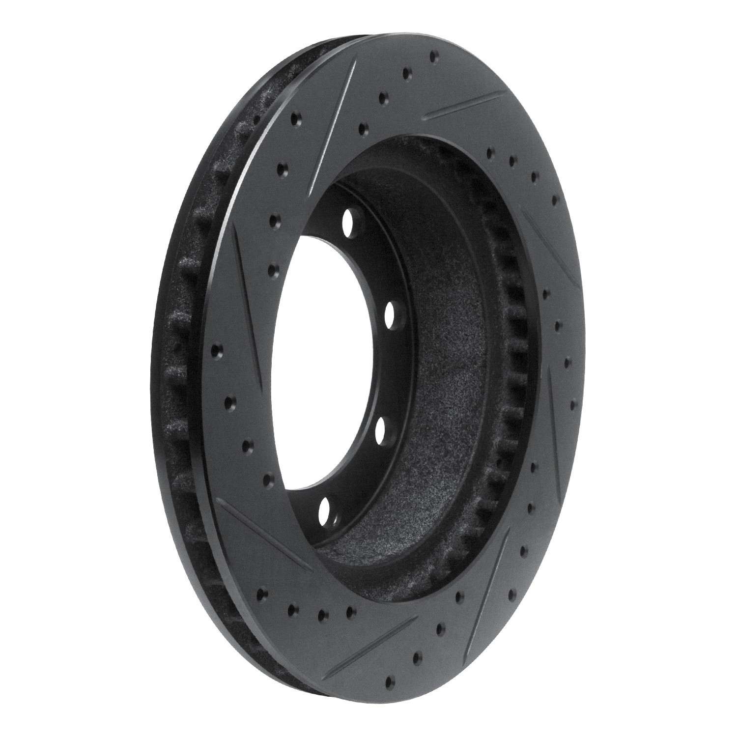 R1 Concepts 95-99 Ford F-350 4WD (Excl Super Duty) Front Right Drilled & Slotted Black Brake Rotor - Image 2
