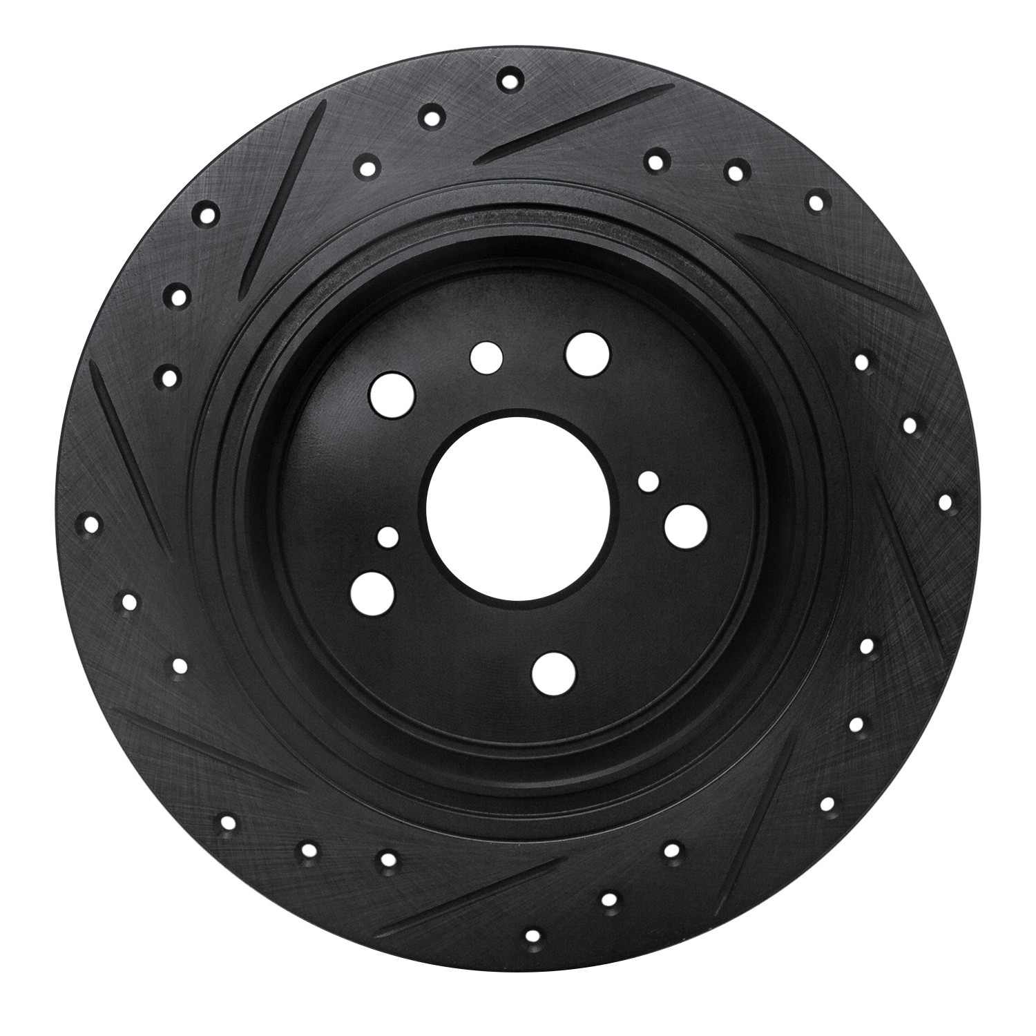 R1 Concepts 95-99 Toyota AVALON Rear Right Drilled & Slotted Black Brake Rotor - Image 2