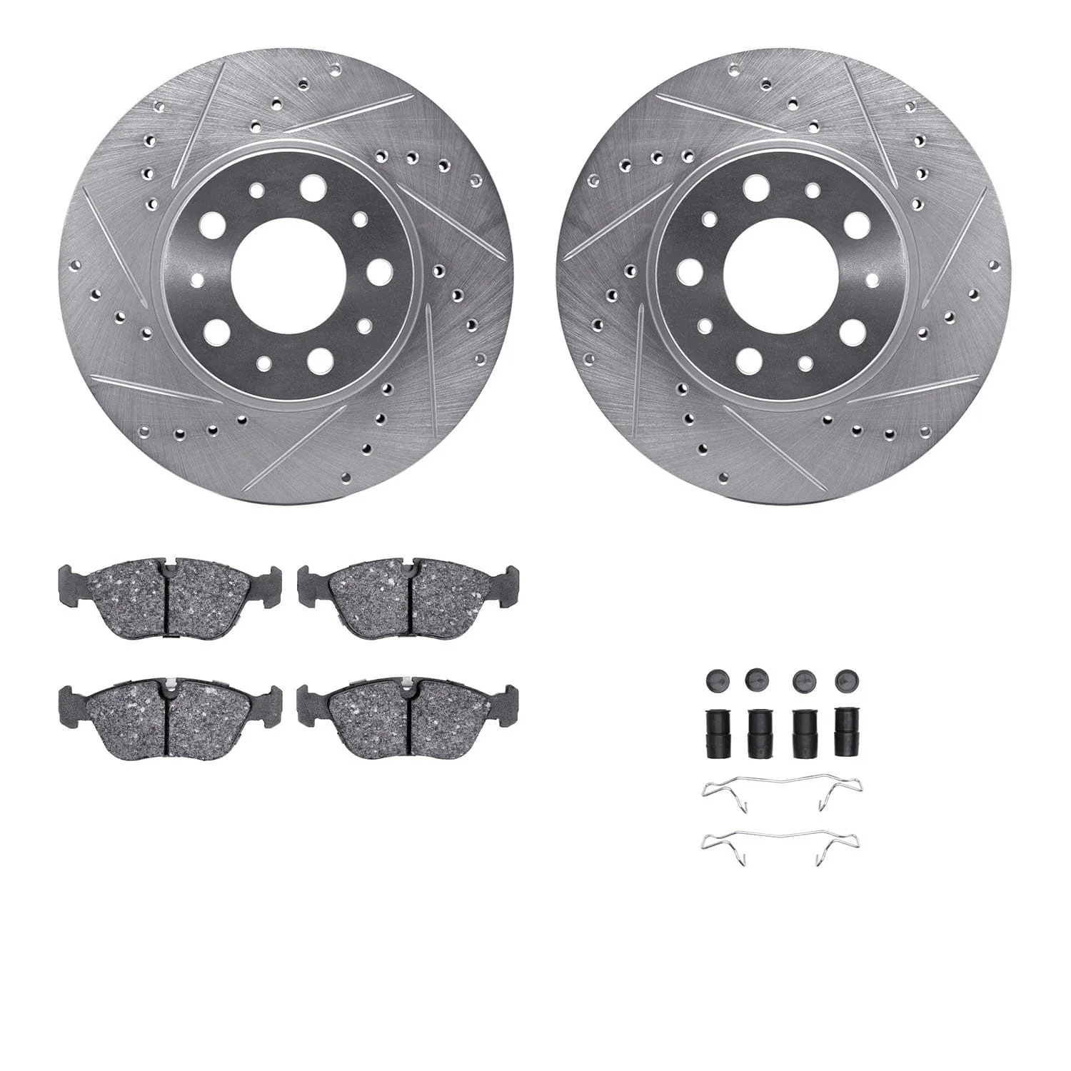 R1 Concepts 96-04 Volvo 850 Front Drilled & Slotted Silver Brake Rotor Set w/Ceramic Pads and Hardware