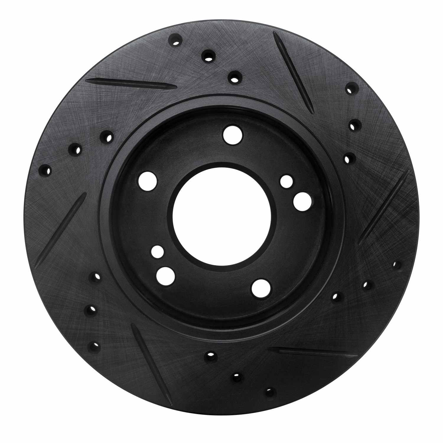R1 Concepts 96-98 Nissan 240SX Front Left Drilled & Slotted Black Brake Rotor - Image 2