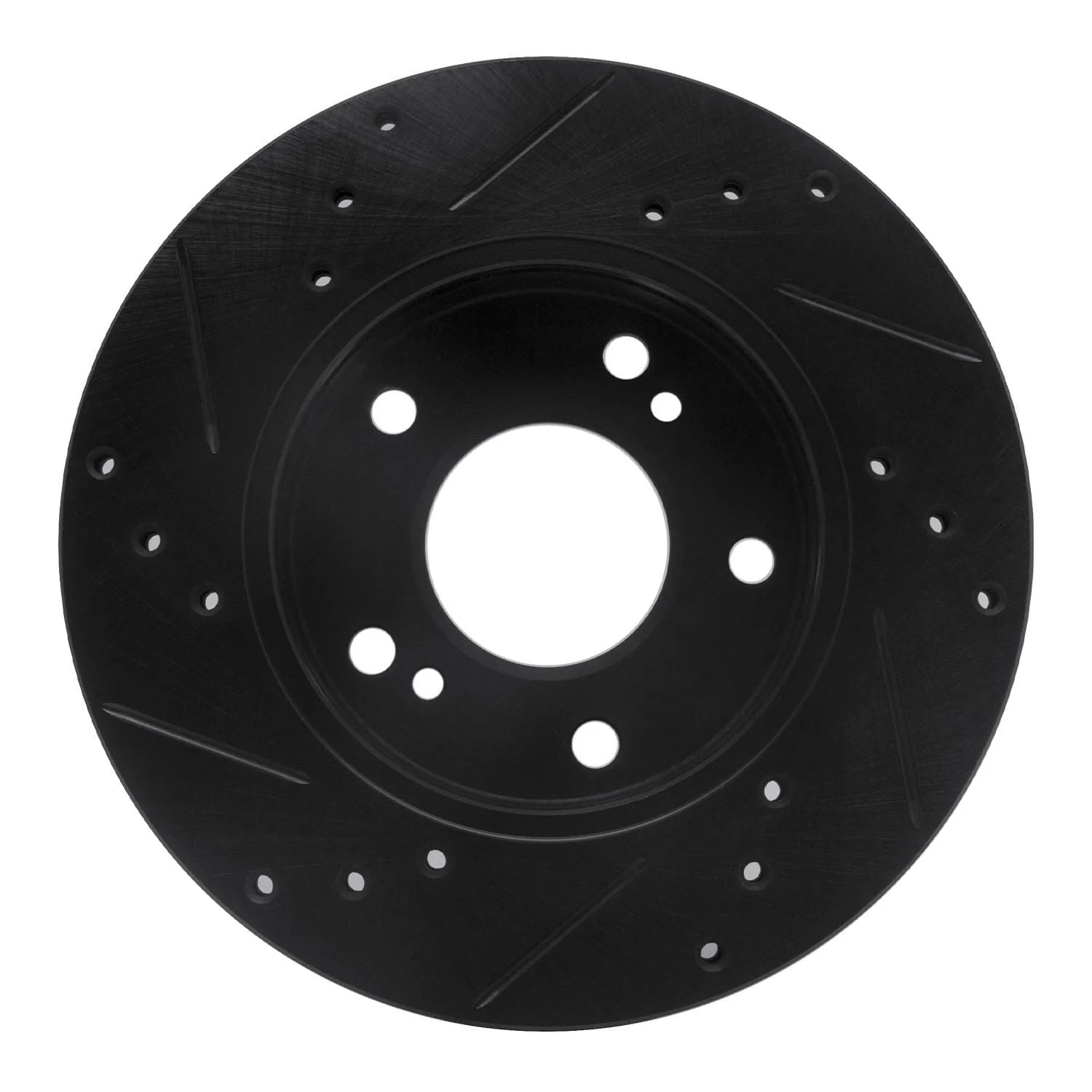 R1 Concepts 96-98 Nissan 240SX Front Right Drilled & Slotted Black Brake Rotor - Image 2