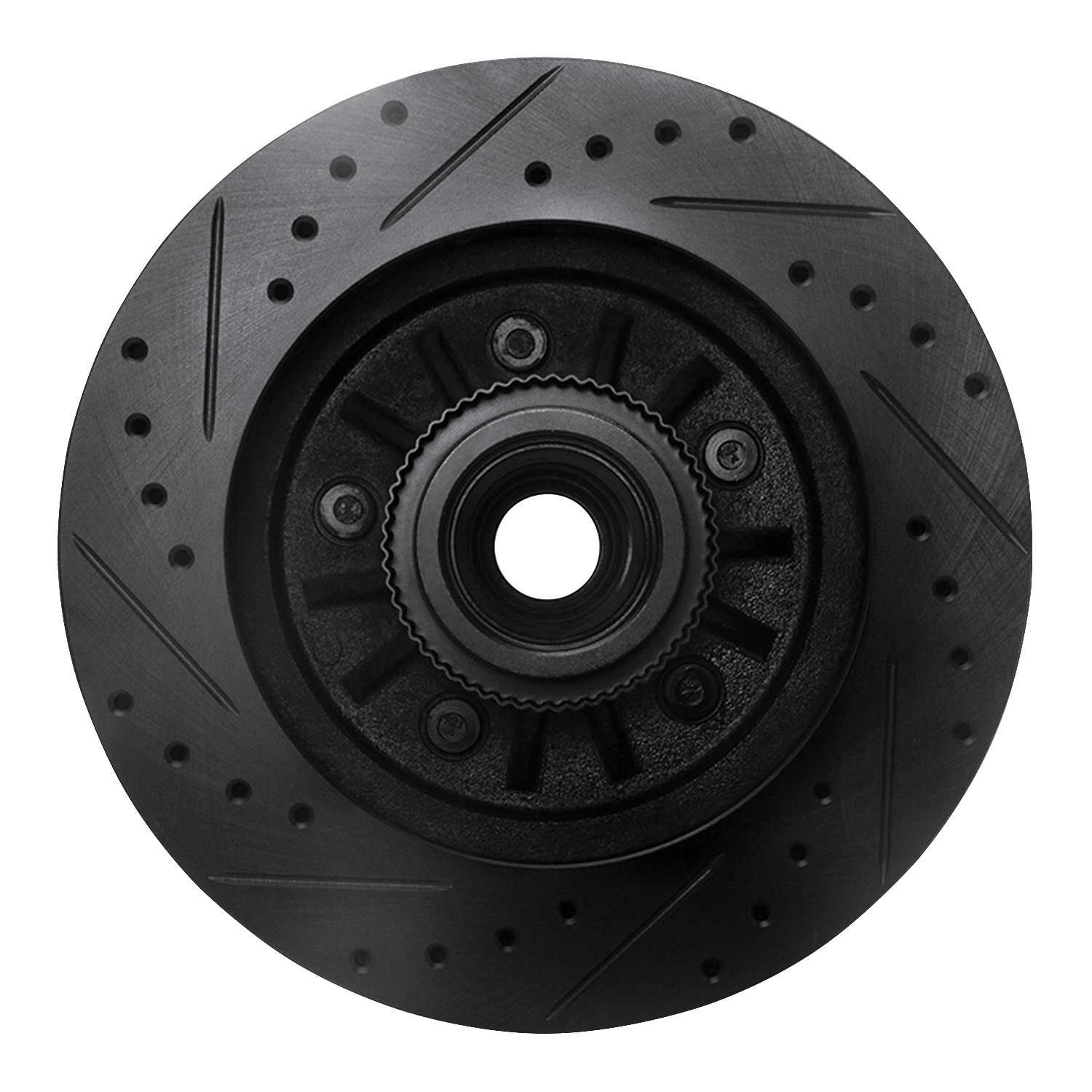 R1 Concepts 97-00 Ford Expedition Front Right Drilled & Slotted Black Brake Rotor - Image 2