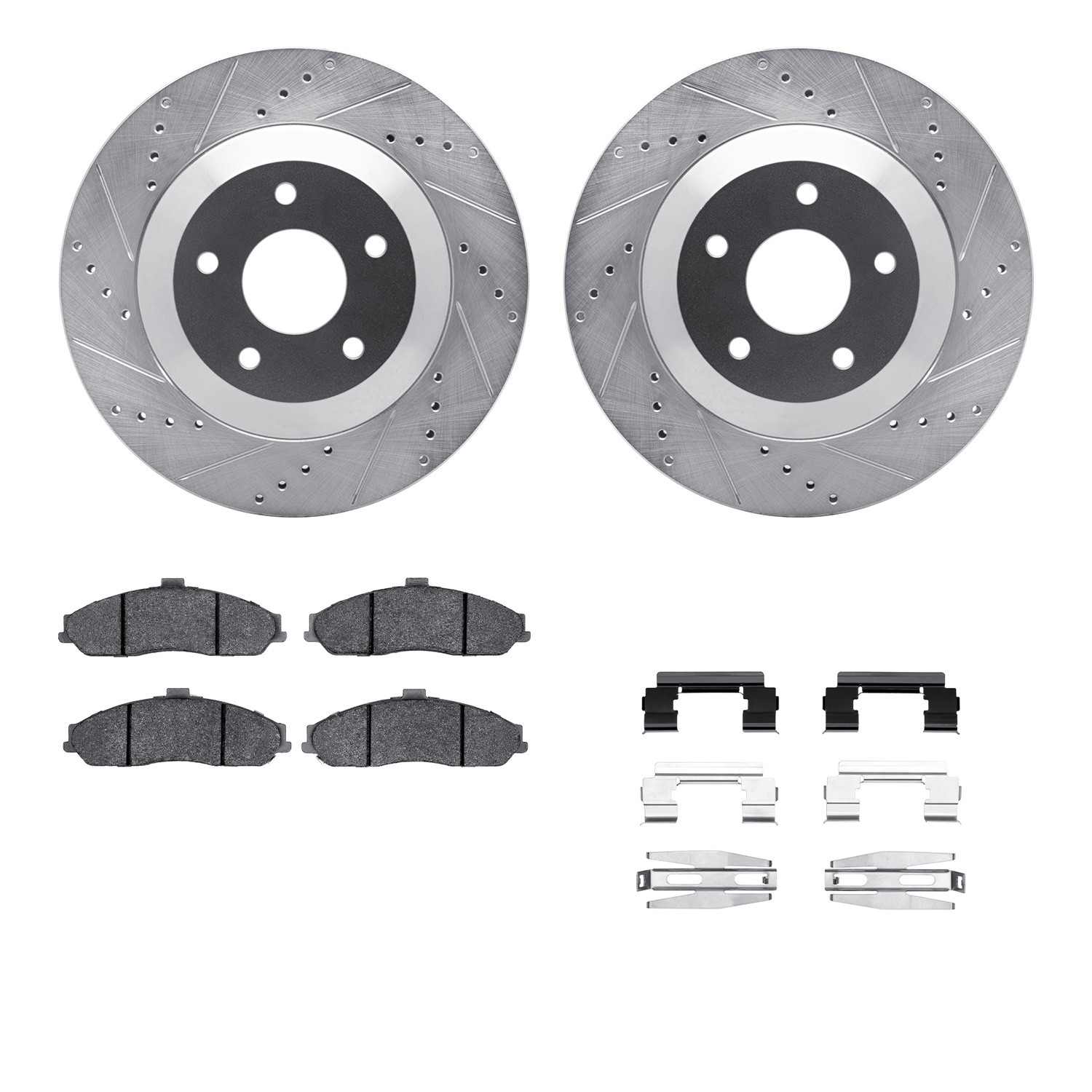 R1 Concepts 97-04 Chevrolet Corvette Front Drill/Slot Silver Rotors w/Optimum Pads