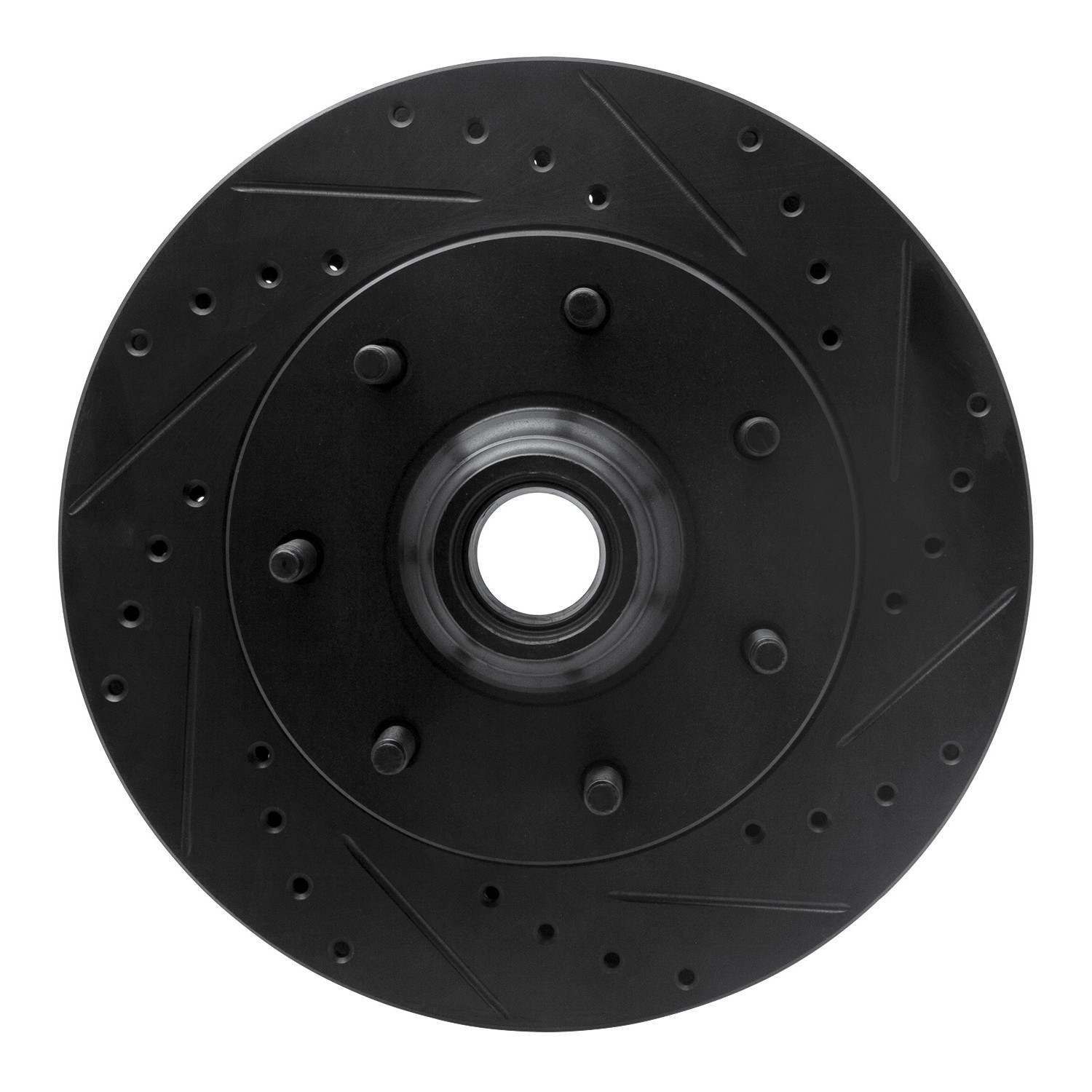 R1 Concepts 97-04 Ford F-150 RWD Front Right Drilled & Slotted Black Brake Rotor