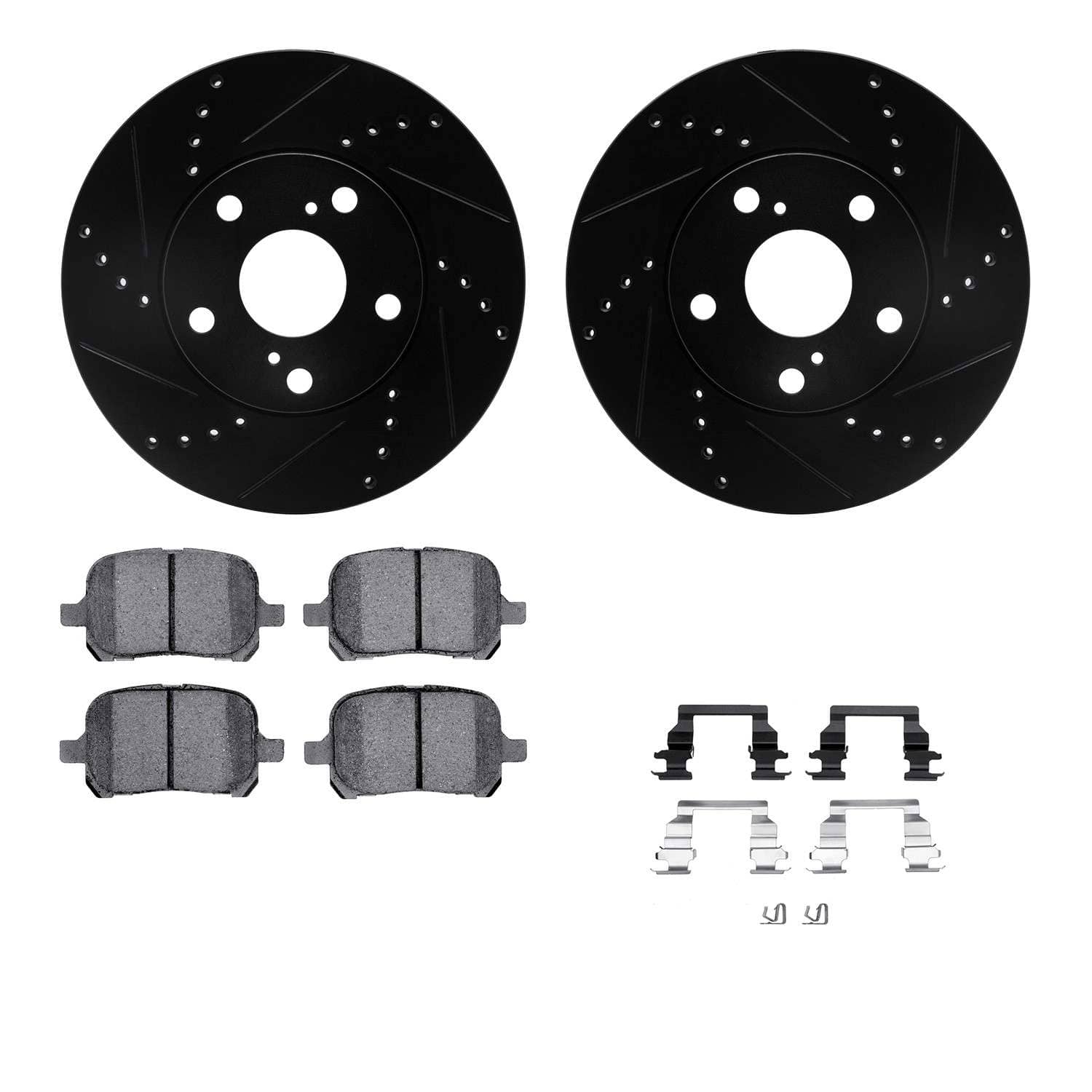 R1 Concepts 97-04 Lexus ES300 Front Drilled & Slotted Black Brake Rotor Set w/Optimum OE Pads and Hardware