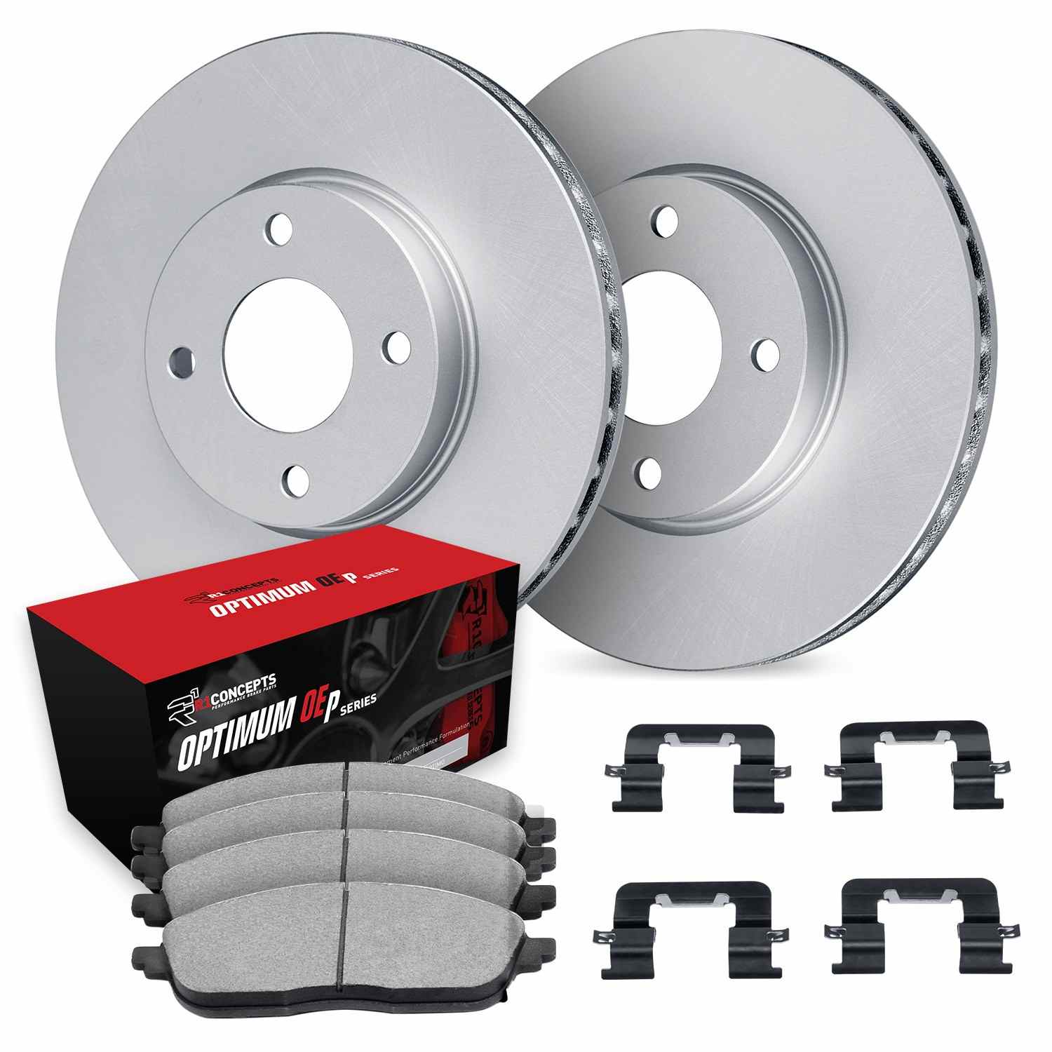 R1 Concepts 97-06 Nissan 240SX Front Carbon Coated Brake Rotor Set w/Optimum OE Pads and Hardware - Image 2