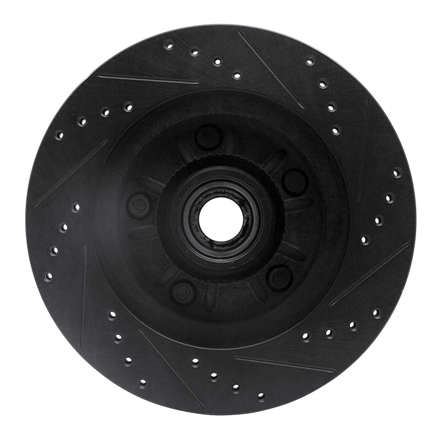R1 Concepts 97-99 Ford F-150 RWD Front Left Drilled & Slotted Black Brake Rotor - Image 2