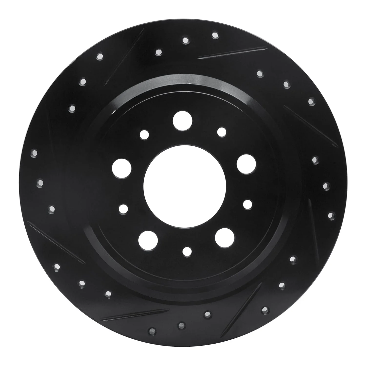 R1 Concepts 98-00 Volvo S70 Rear Left Drilled & Slotted Black Brake Rotor