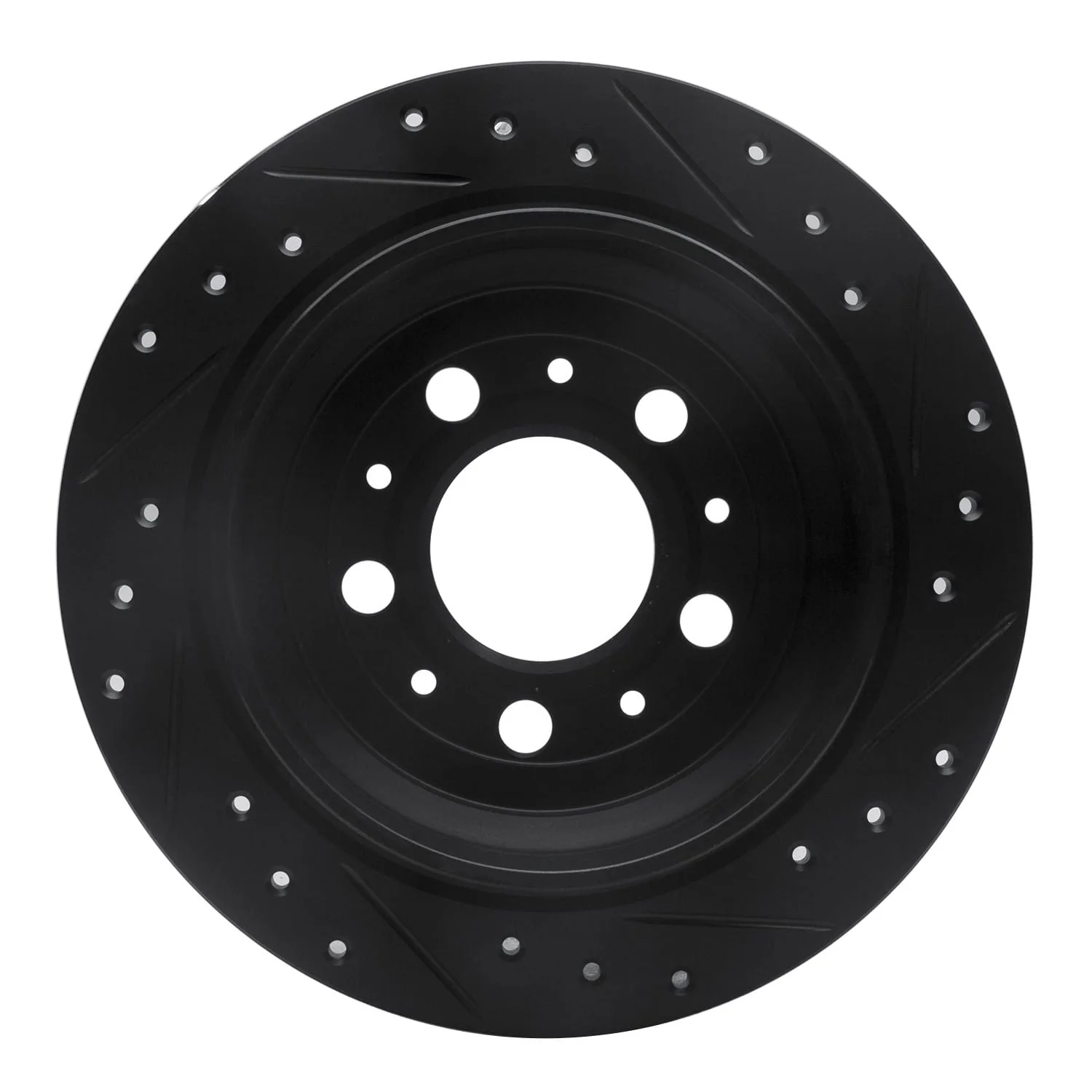 R1 Concepts 98-00 Volvo S70 Rear Left Drilled & Slotted Black Brake Rotor - Image 2