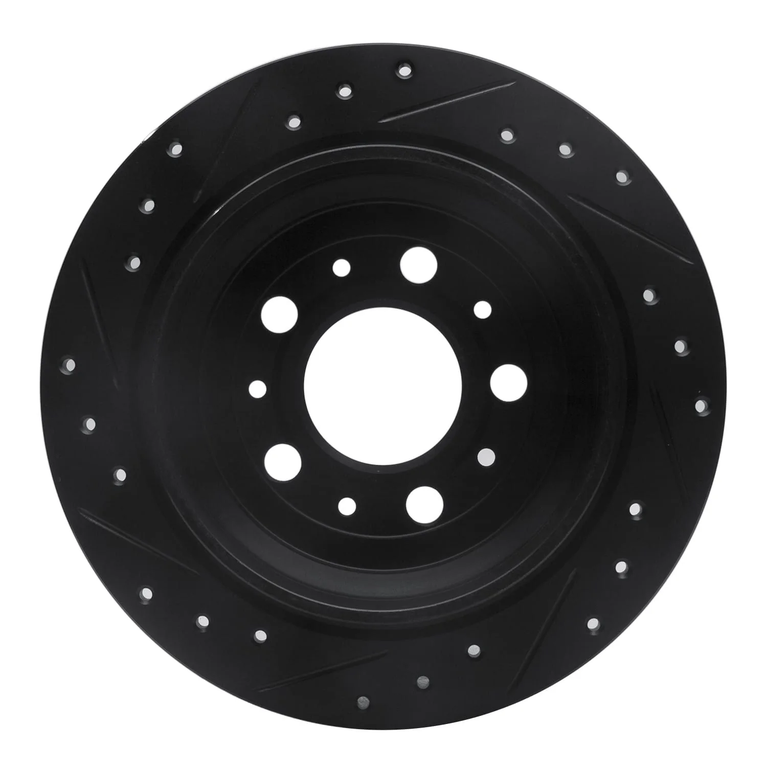 R1 Concepts 98-00 Volvo S70 Rear Right Drilled & Slotted Black Brake Rotor - Image 2