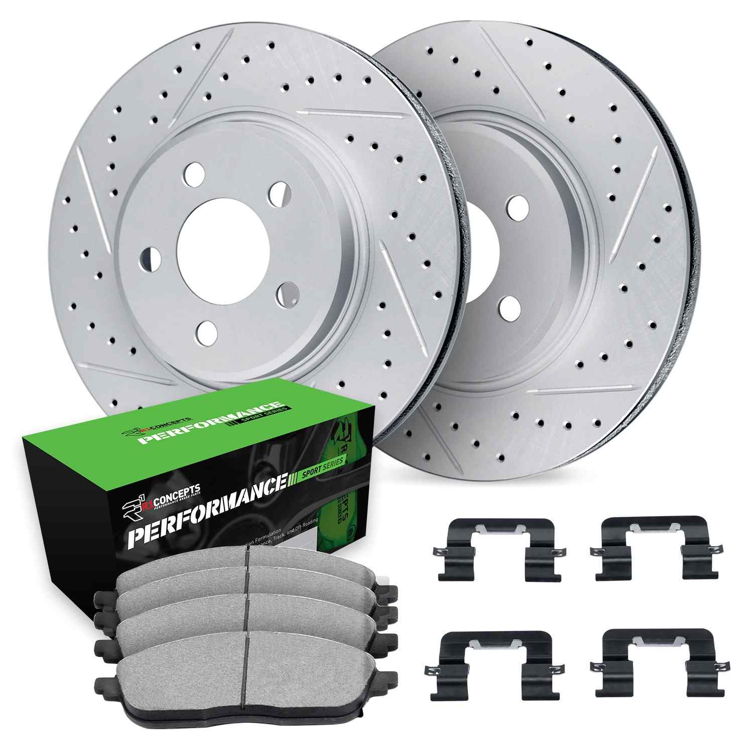 R1 Concepts 98-02 Chevrolet Camaro Front Drill/Slot Carbon Coated Rotor Set w/Perf Sport Pads