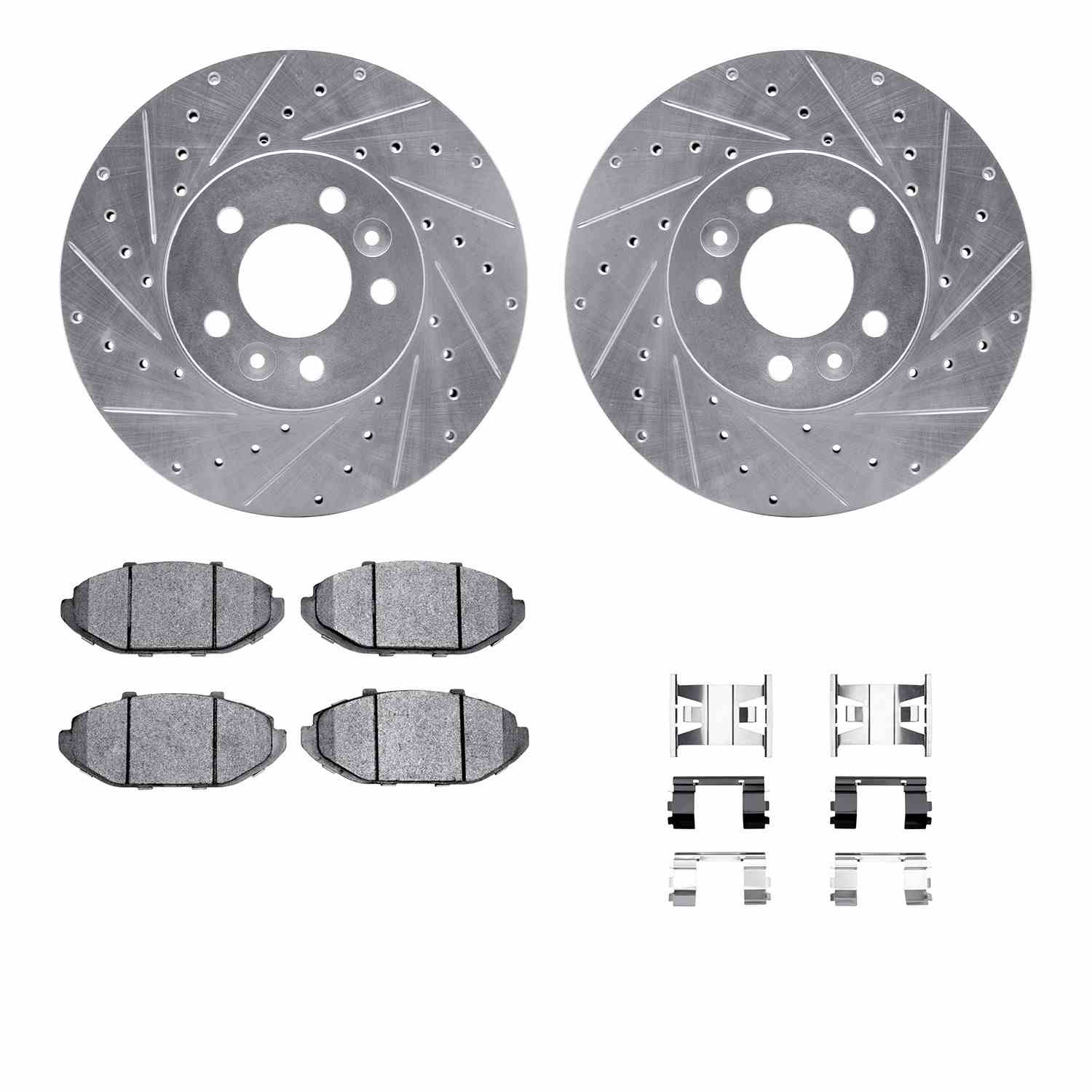R1 Concepts 98-02 Ford Crown Victoria Front Drill/Slot Silver Rotors w/Optimum Pads