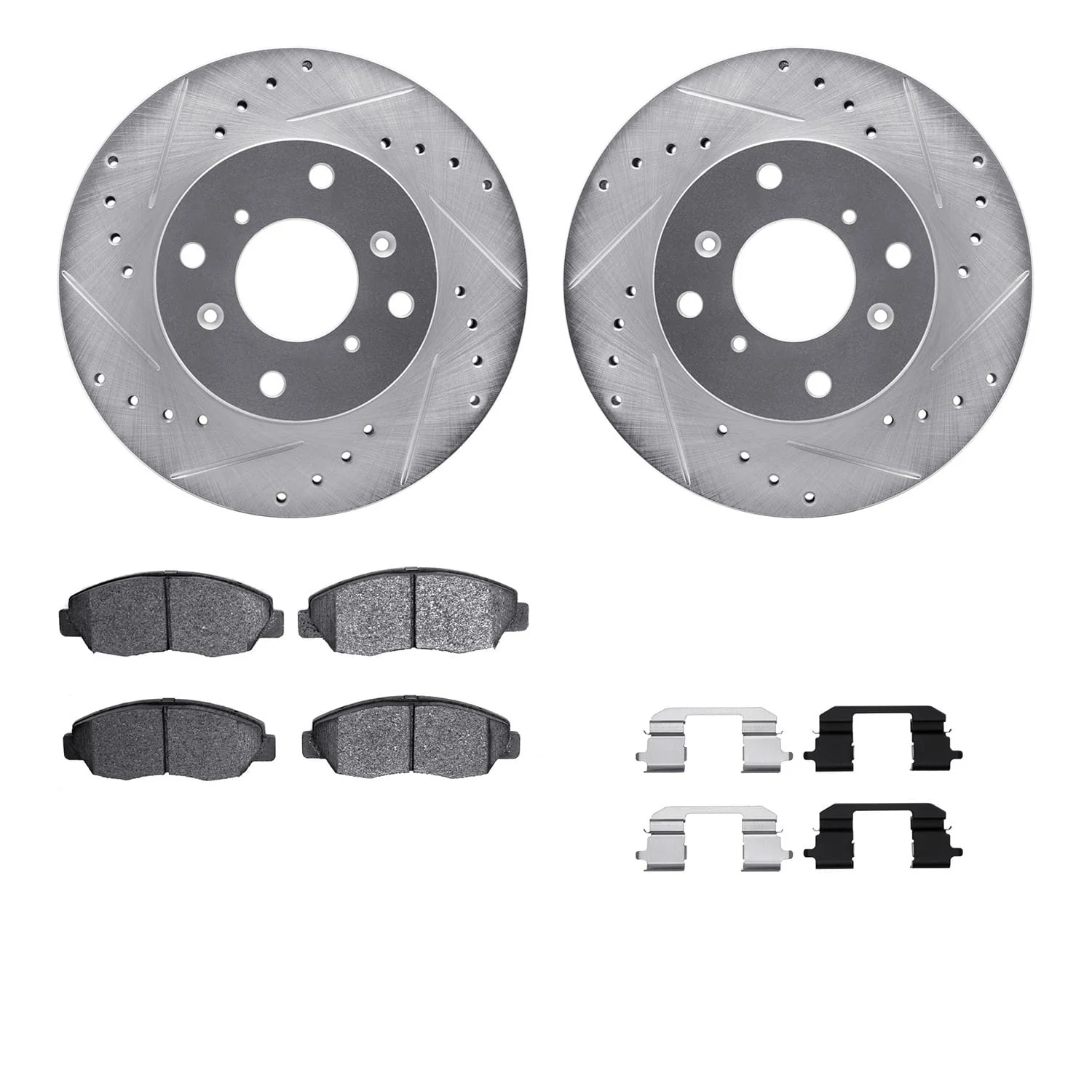 R1 Concepts 98-02 Honda Accord Front Drilled & Slotted Silver Brake Rotor Set w/Optimum OE Pads and Hardware