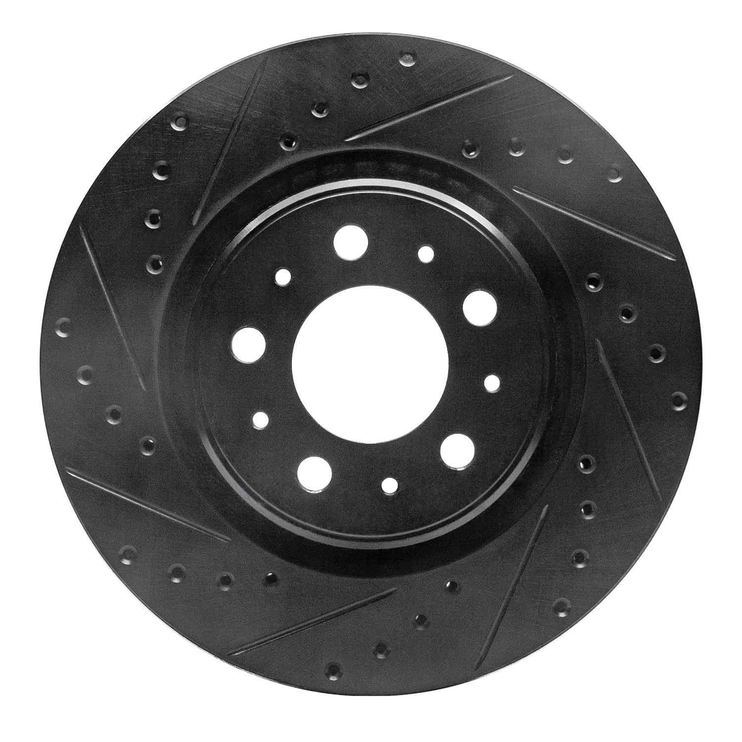 R1 Concepts 98-04 Volvo V70 Front Left Drilled & Slotted Black Brake Rotor
