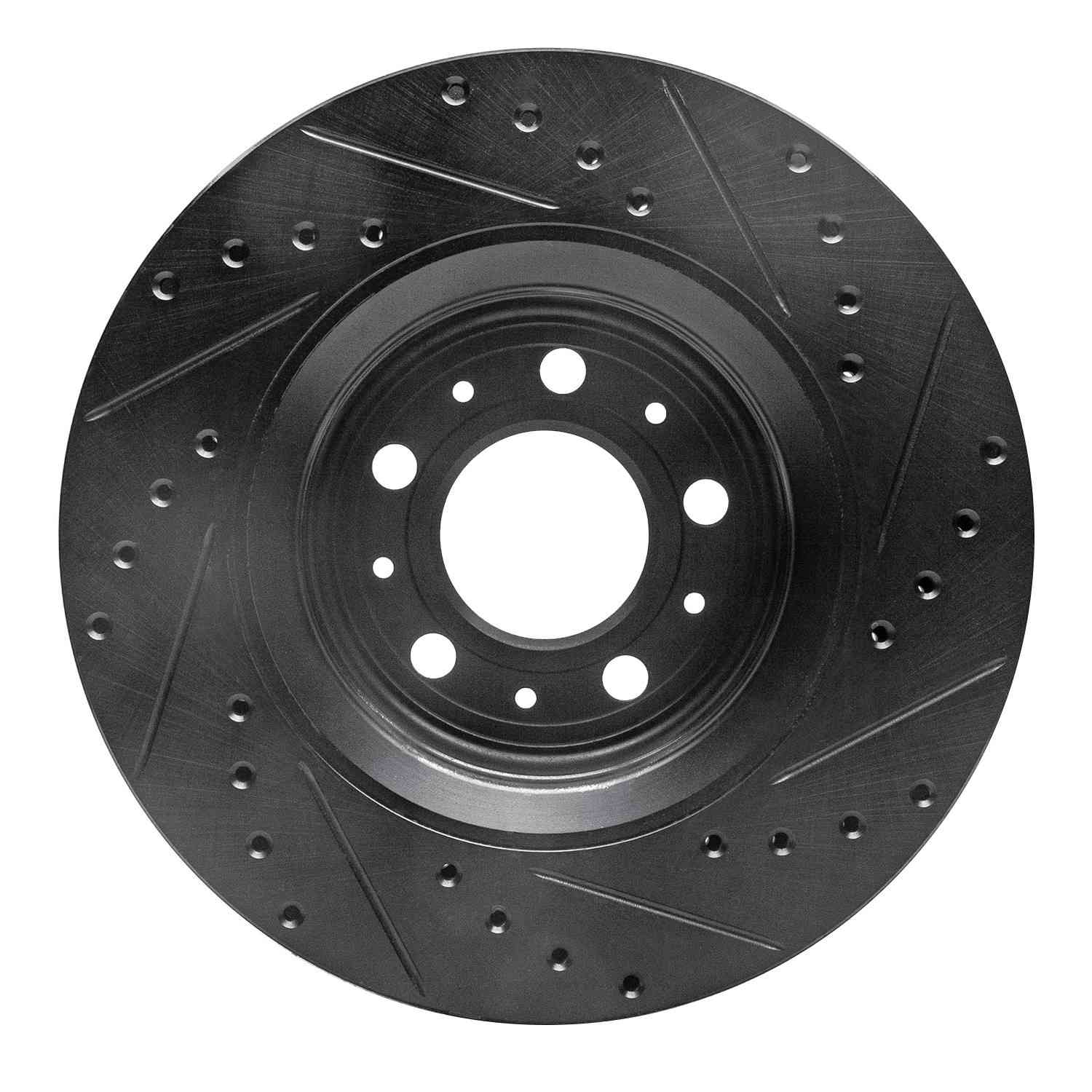 R1 Concepts 98-04 Volvo V70 Front Left Drilled & Slotted Black Brake Rotor - Image 2