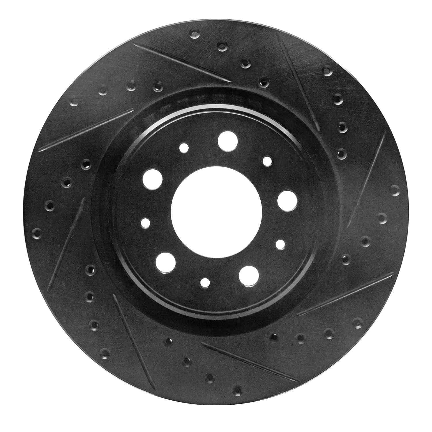 R1 Concepts 98-04 Volvo V70 Front Right Drilled & Slotted Black Brake Rotor