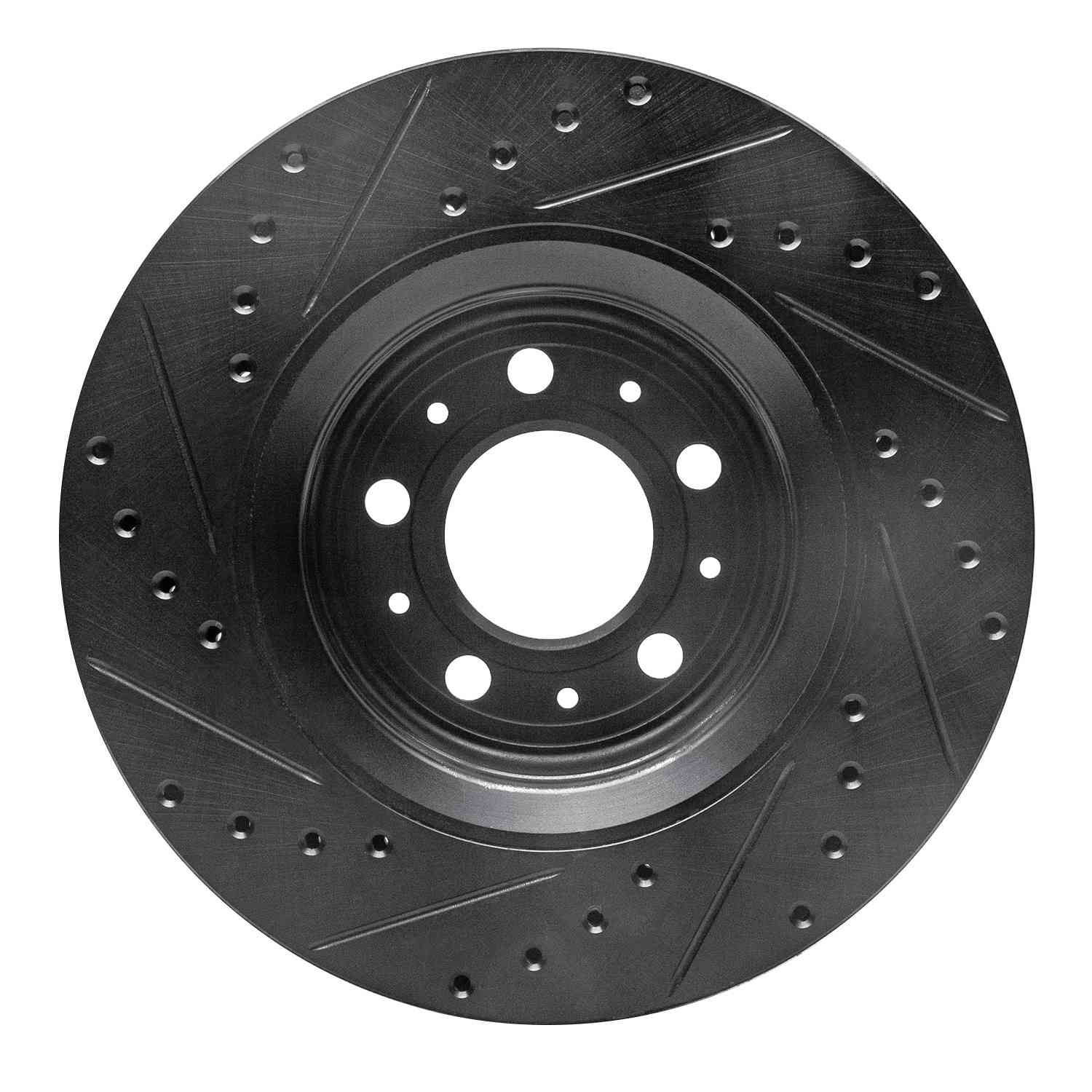 R1 Concepts 98-04 Volvo V70 Front Right Drilled & Slotted Black Brake Rotor - Image 2