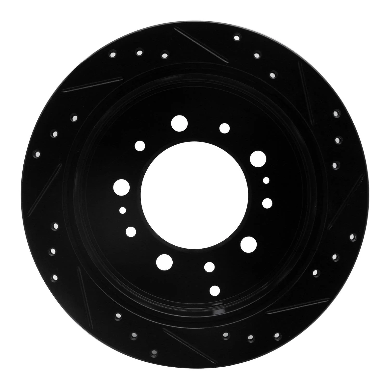 R1 Concepts 98-07 Lexus LX470 Rear Left Drilled & Slotted Black Brake Rotor - Image 2