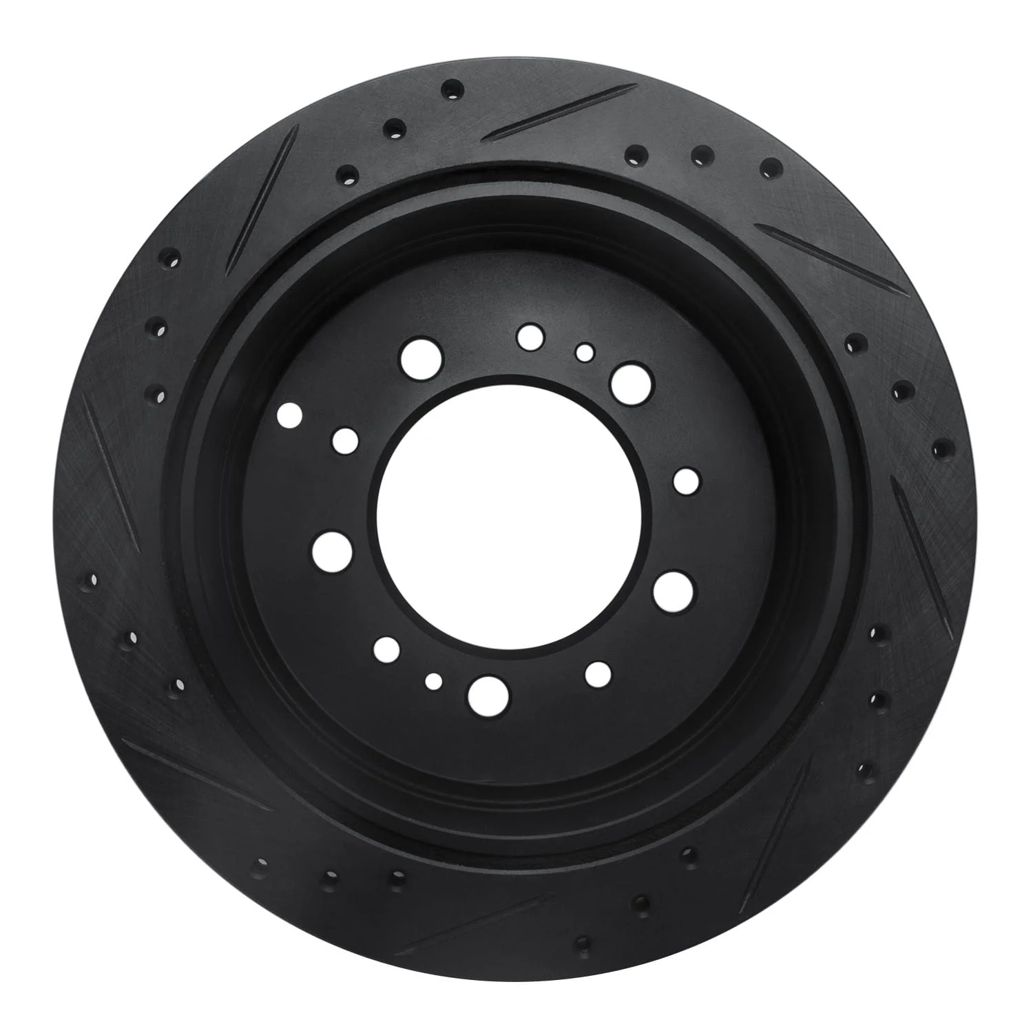 R1 Concepts 98-07 Lexus LX470 Rear Right Drilled & Slotted Black Brake Rotor - Image 2