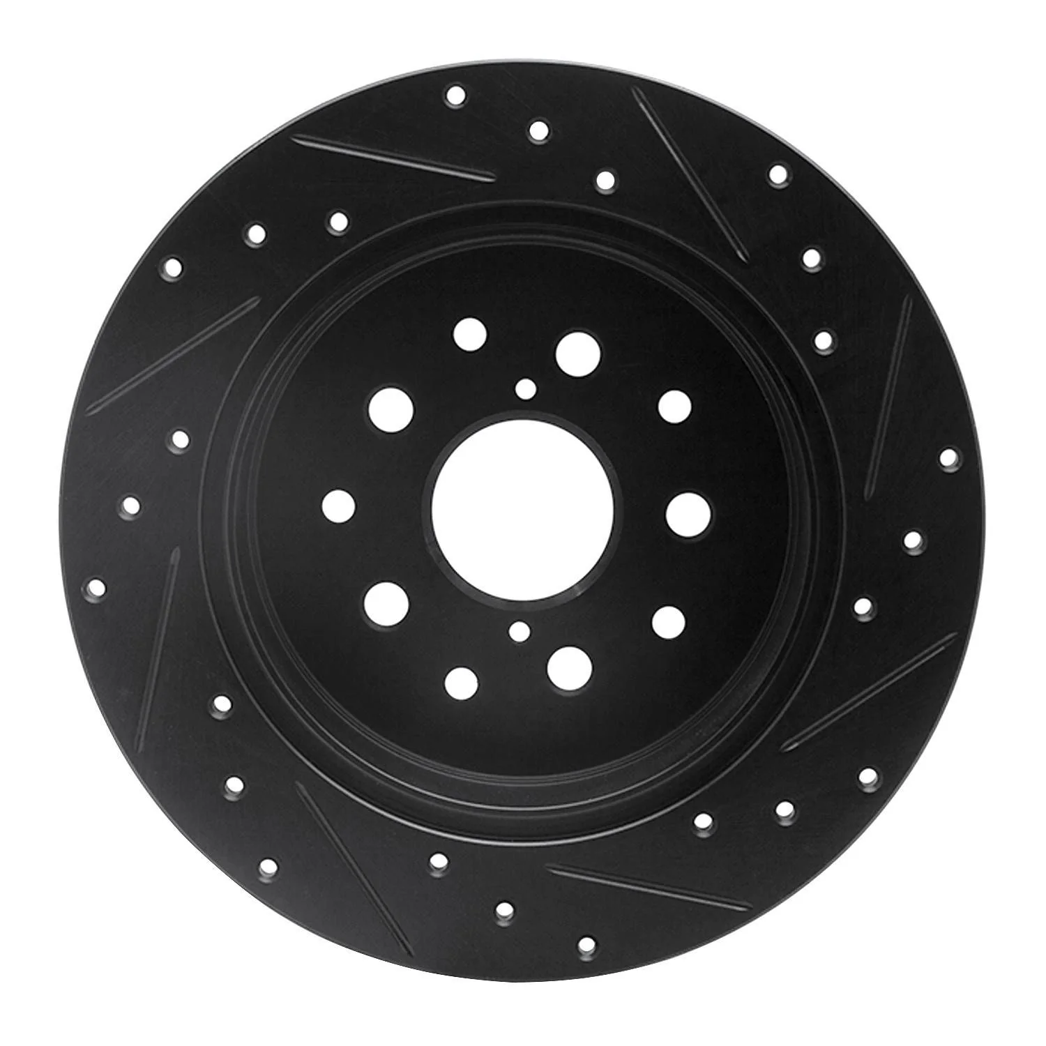 R1 Concepts 98-10 Lexus GS430 Rear Left Drilled & Slotted Black Brake Rotor - Image 2